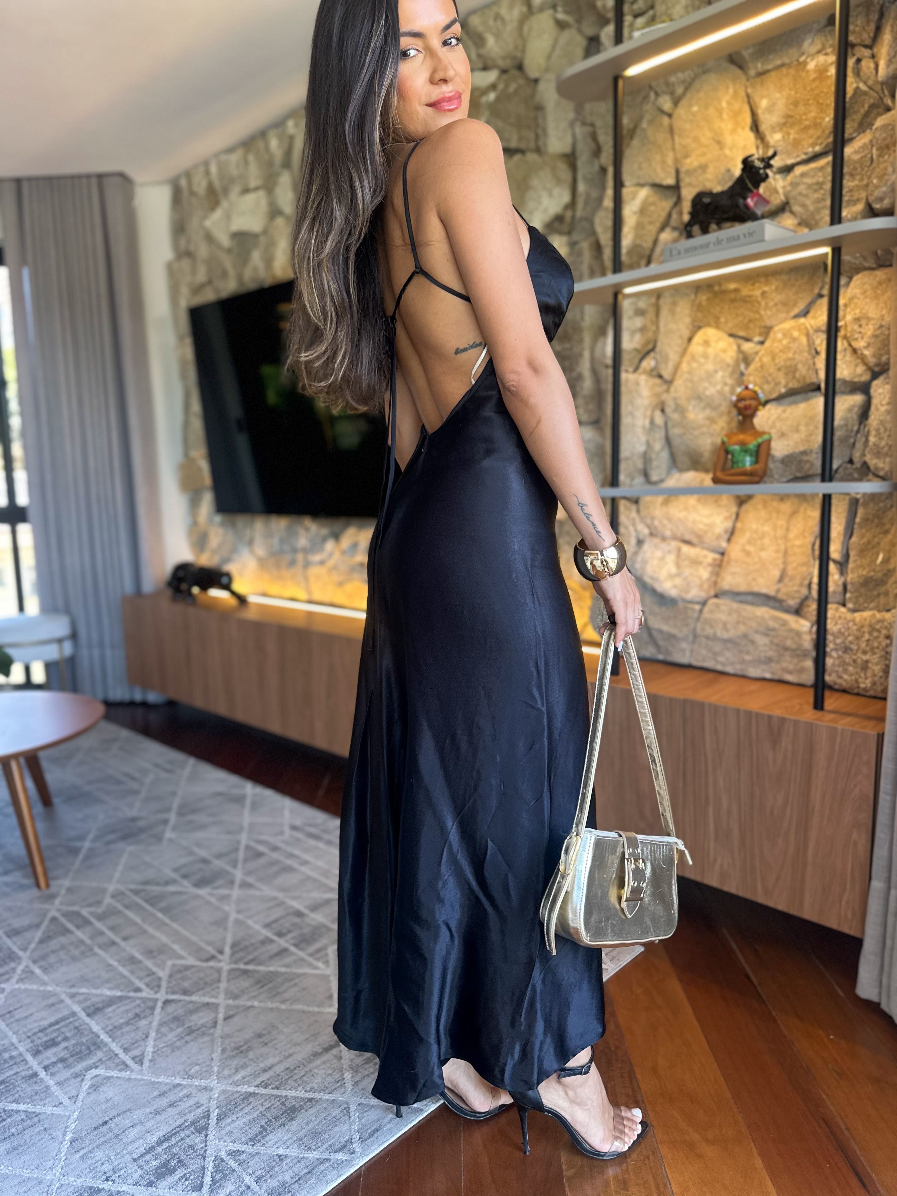 Vestido Preto Acetinado Vanda