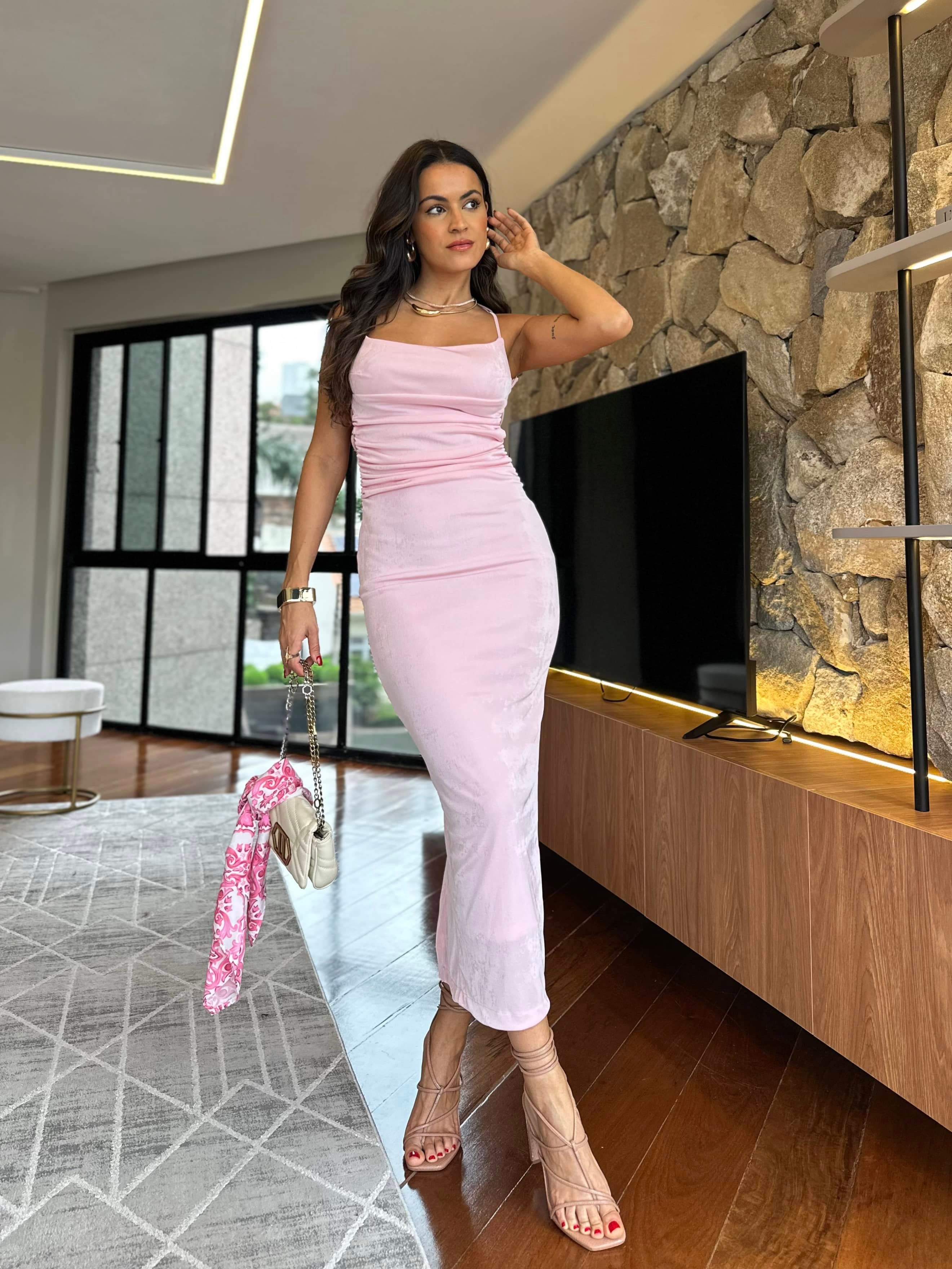 Vestido Midi Rosa Dolce