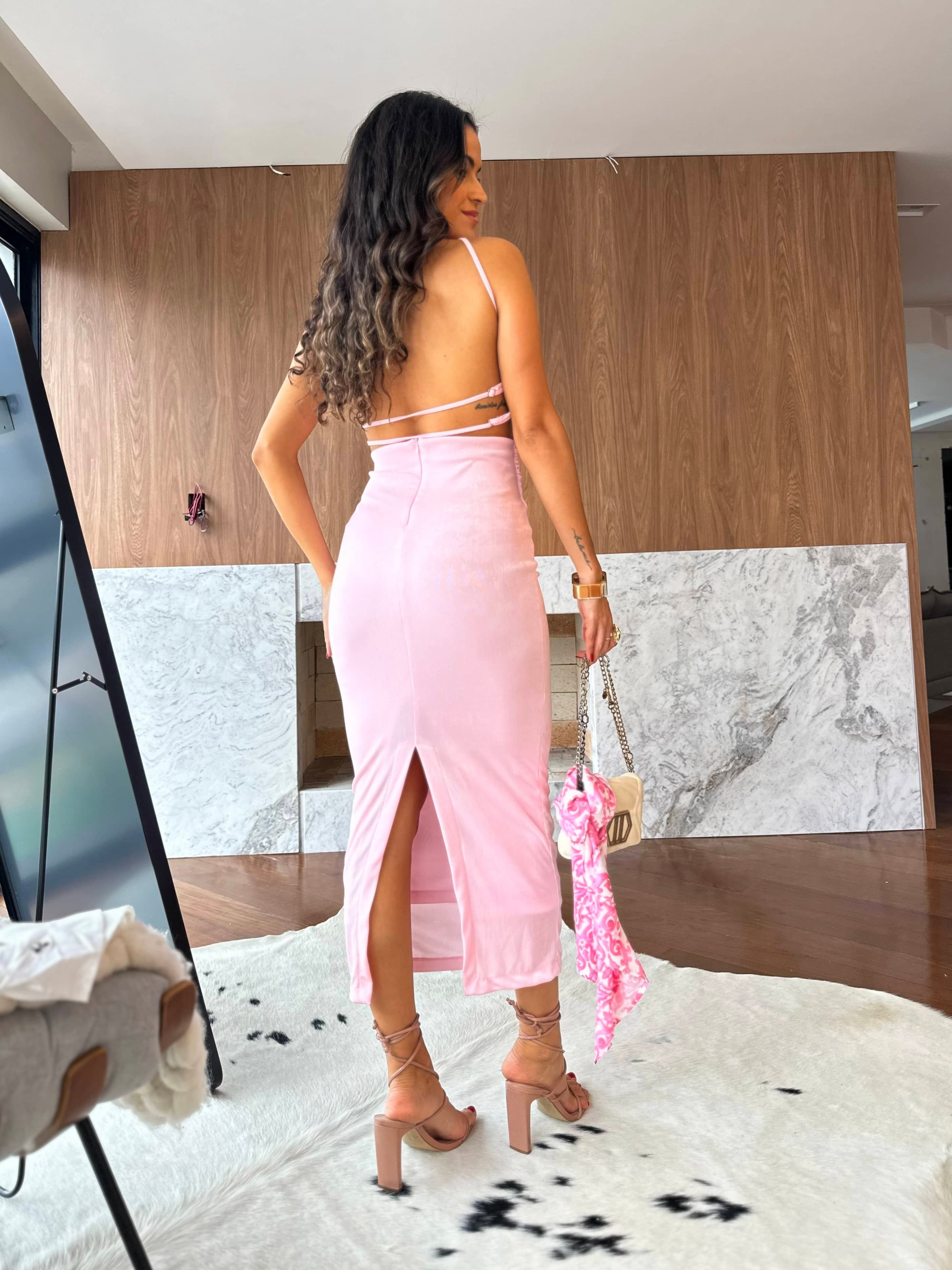 Vestido Midi Rosa Dolce