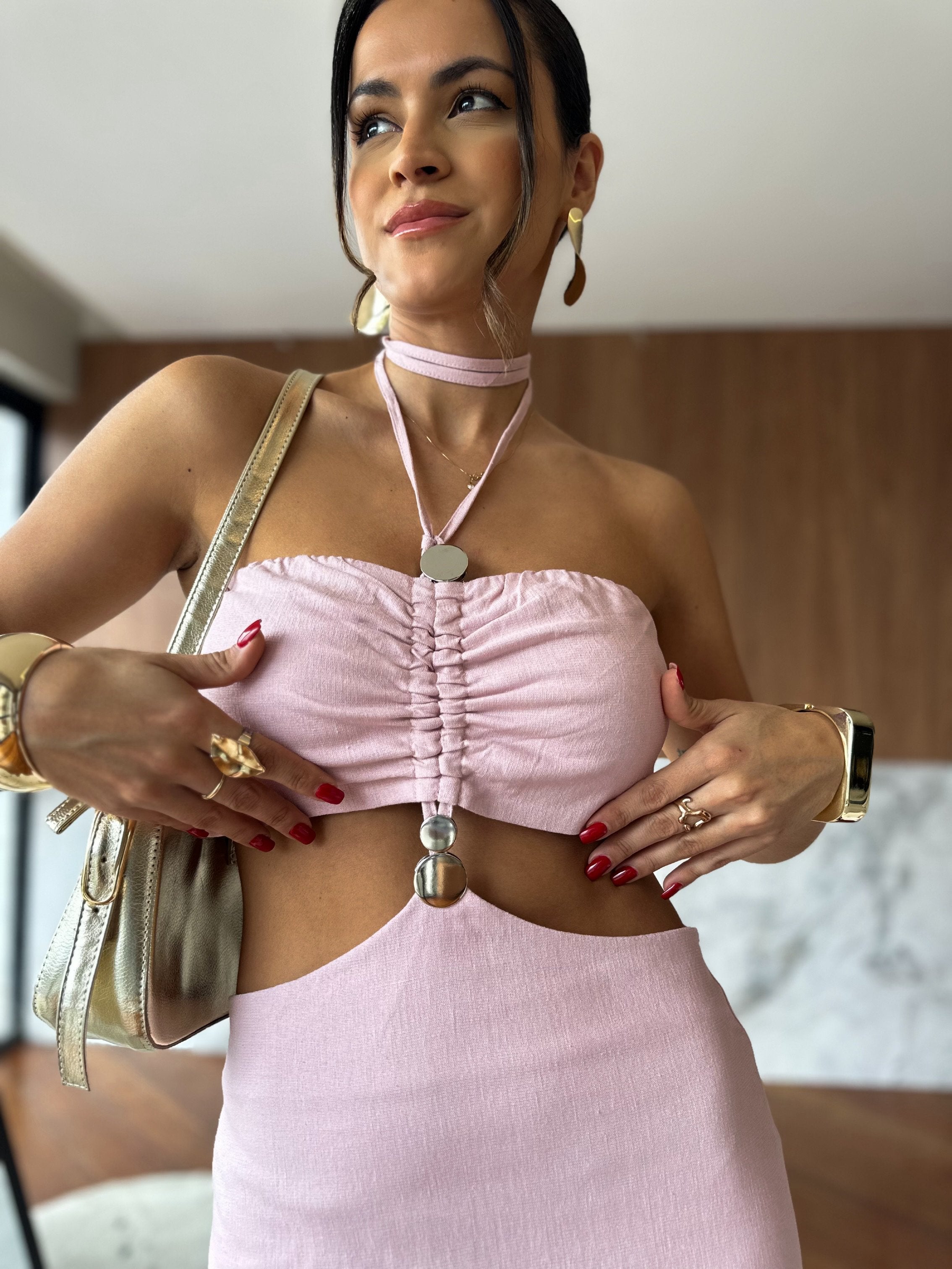 Vestido Midi Rosa Sancho