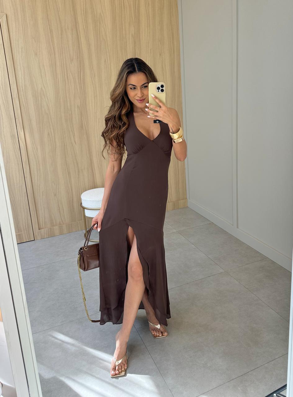 Vestido Midi Marrom Antonia
