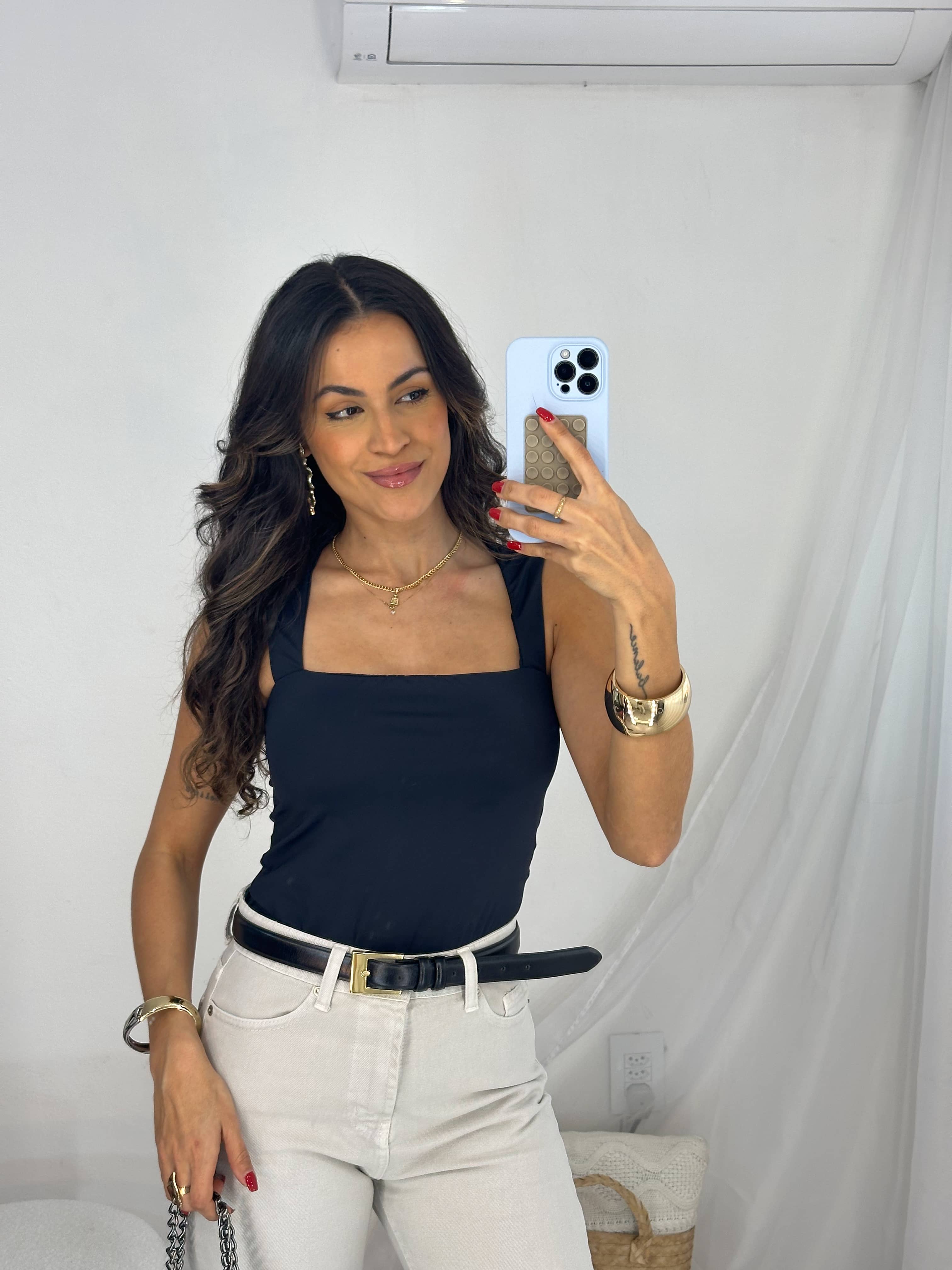 Body Decote Quadrado Preto Misey