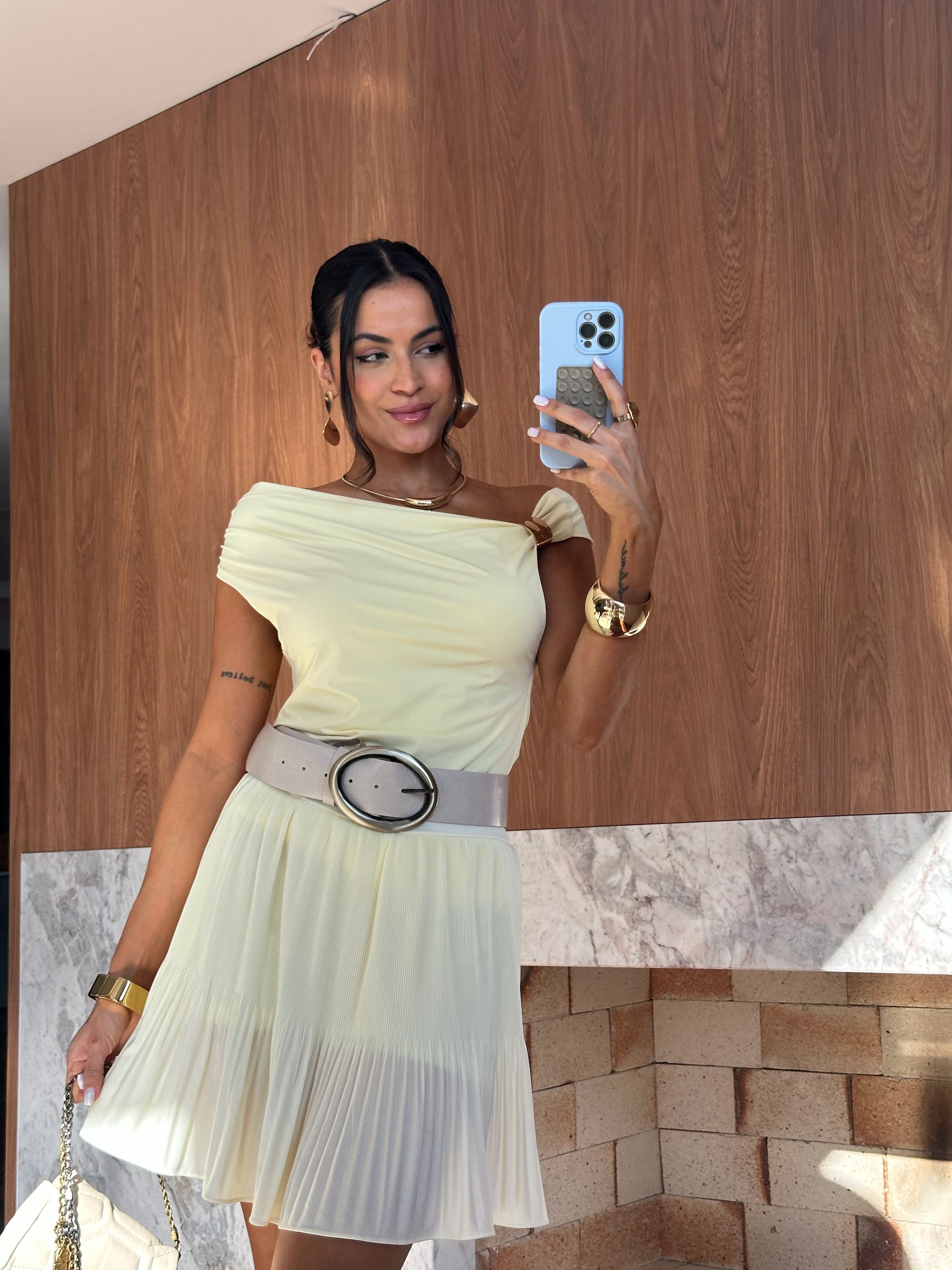 Saia Plissada Manteiga Juju