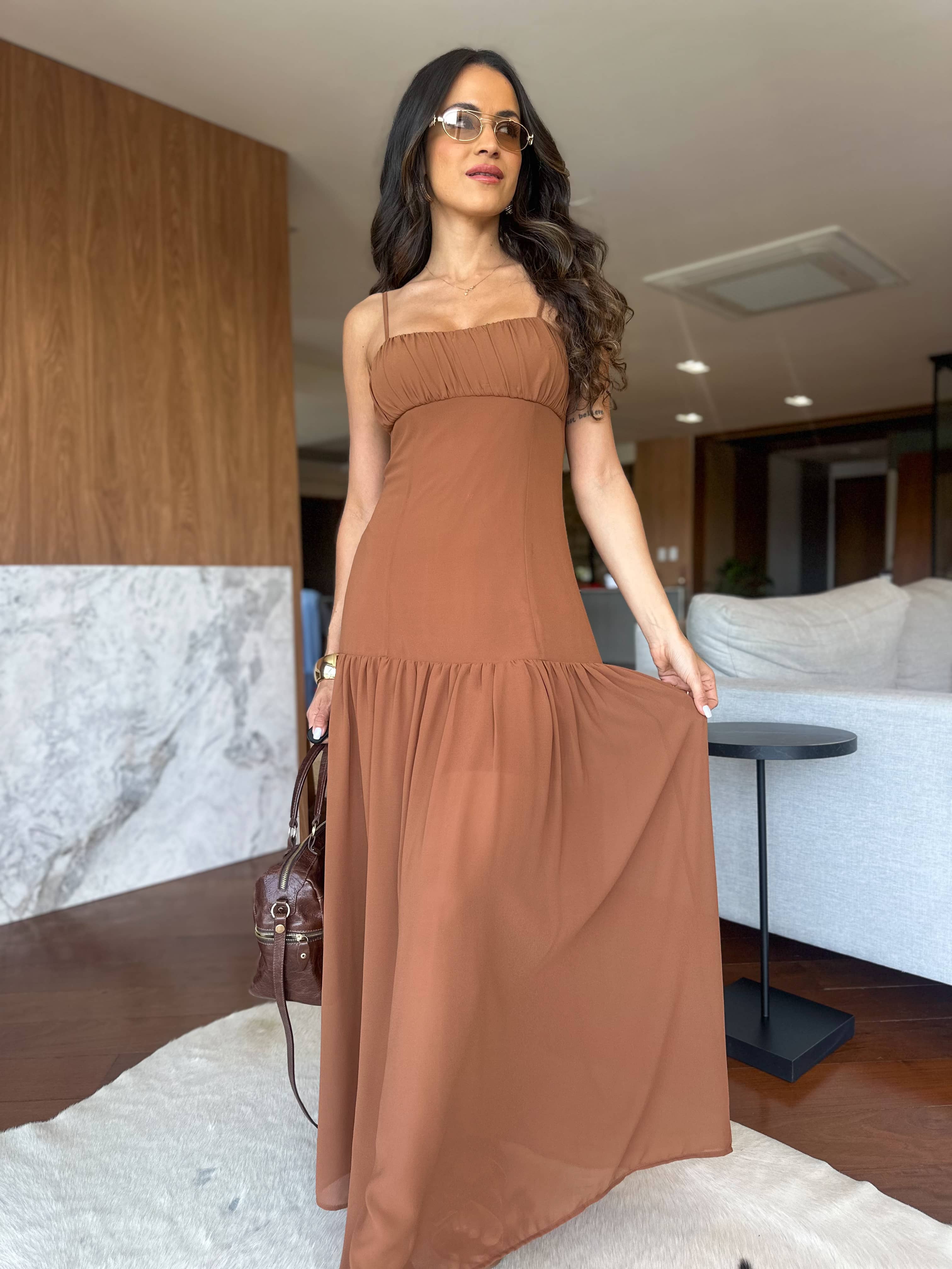 Vestido Alongado Marrom Betina