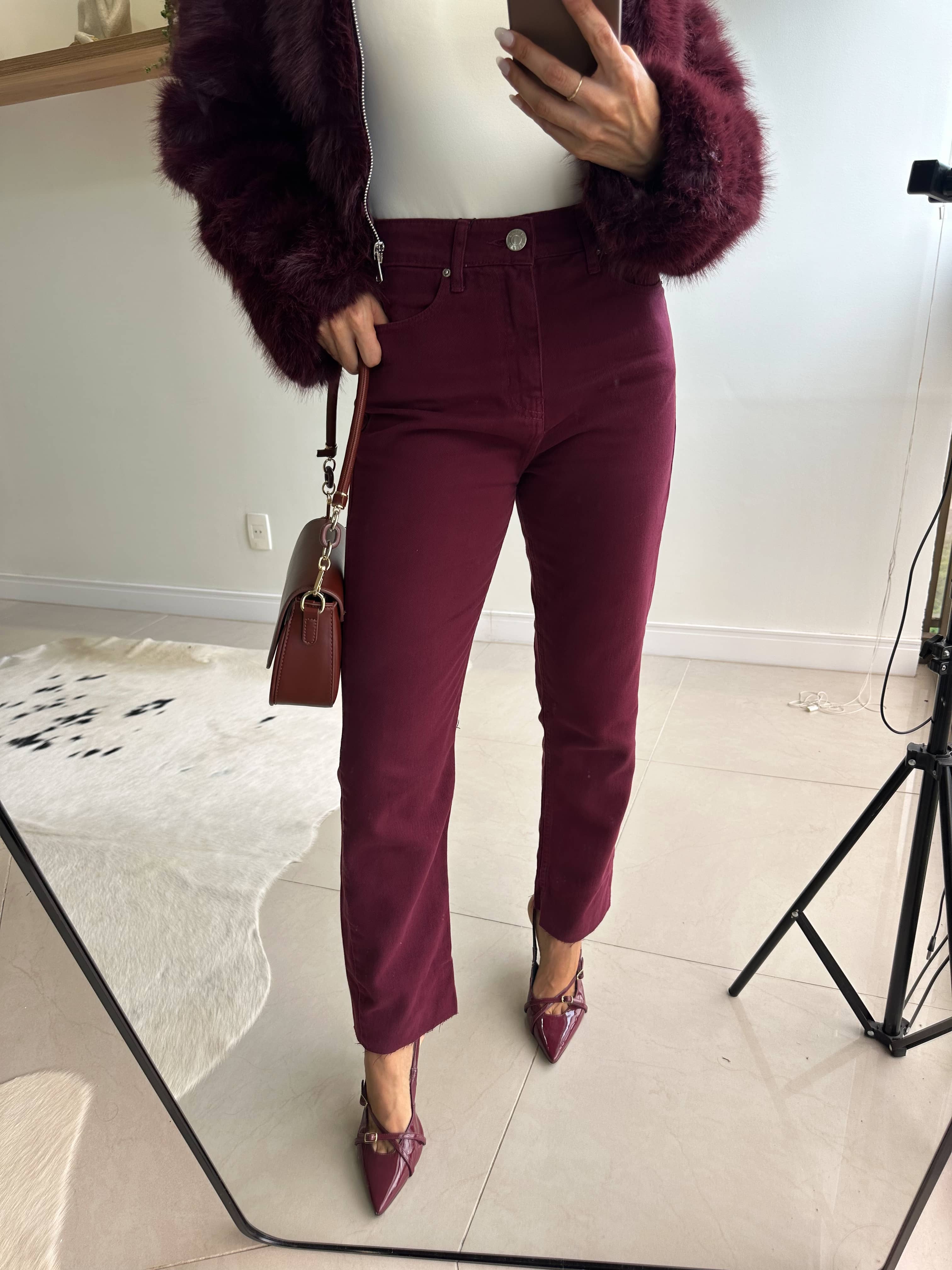 Calça Reta Jeans Mily Vinho
