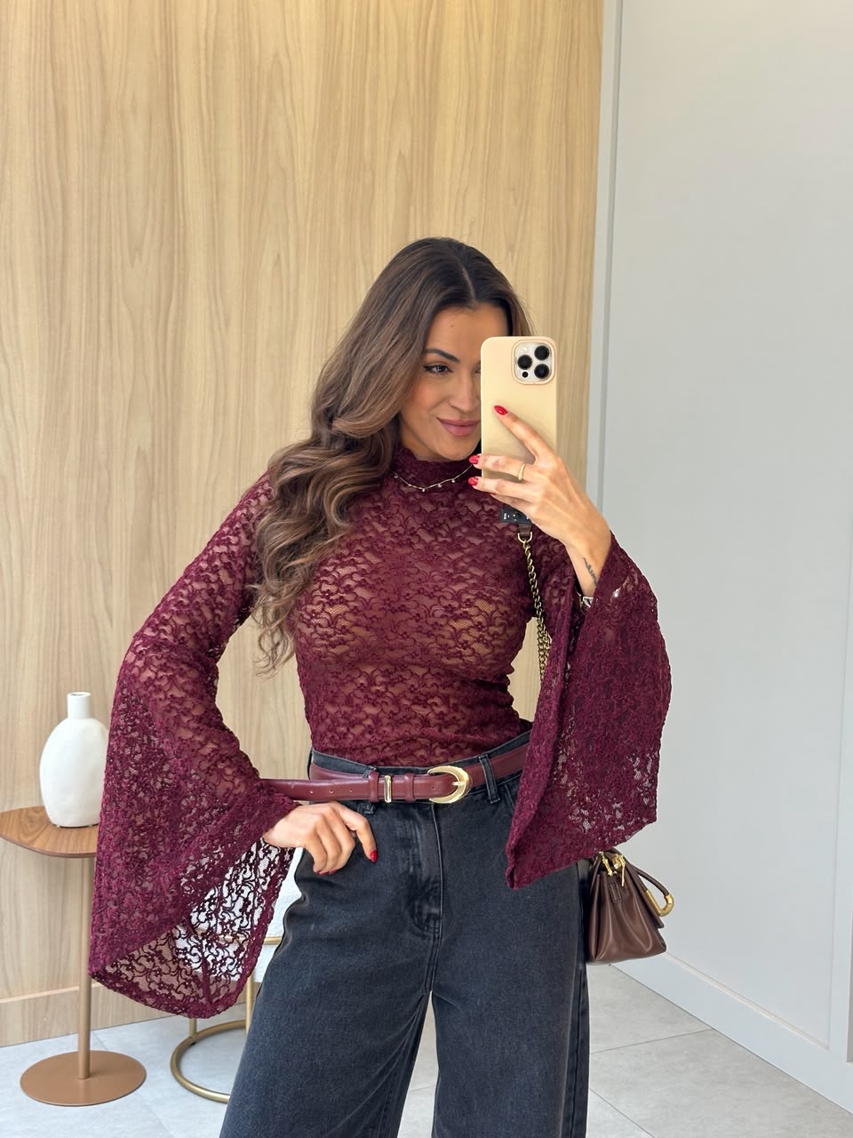 Blusa Vinho Renda Katia