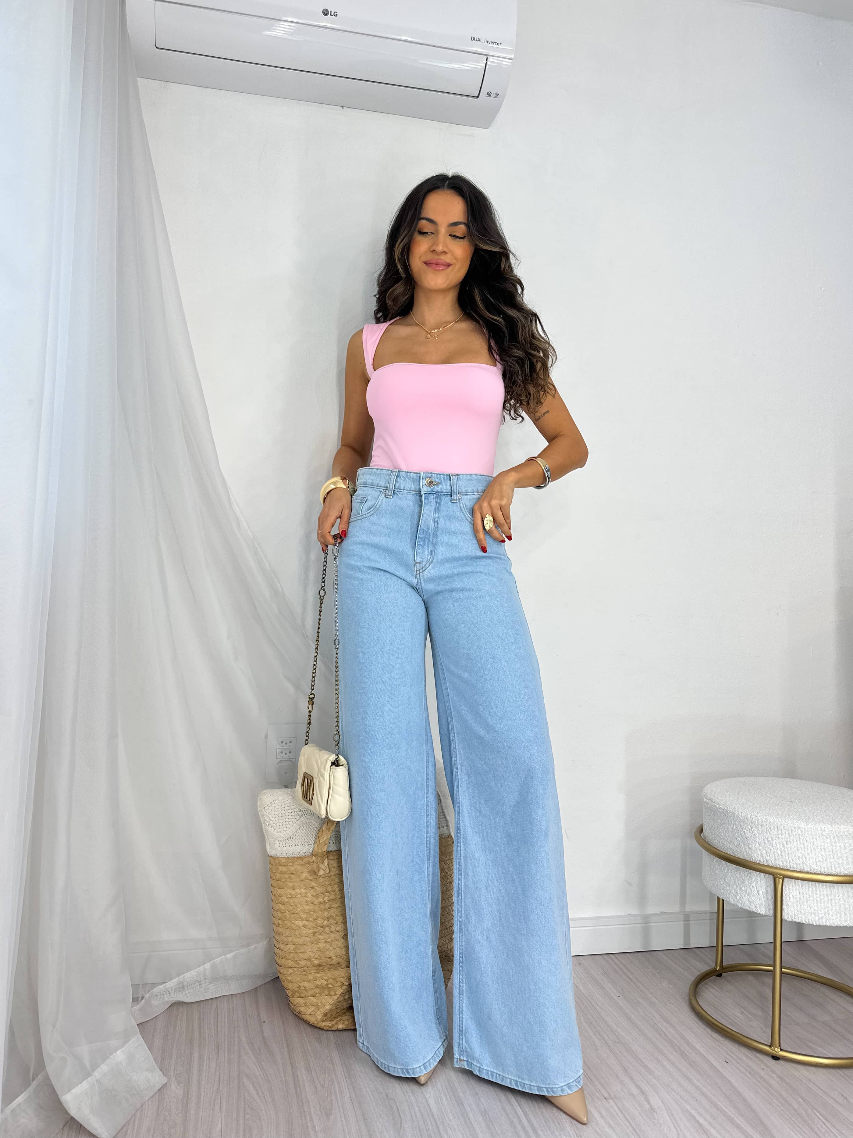 Body Decote Quadrado Rosa Misey