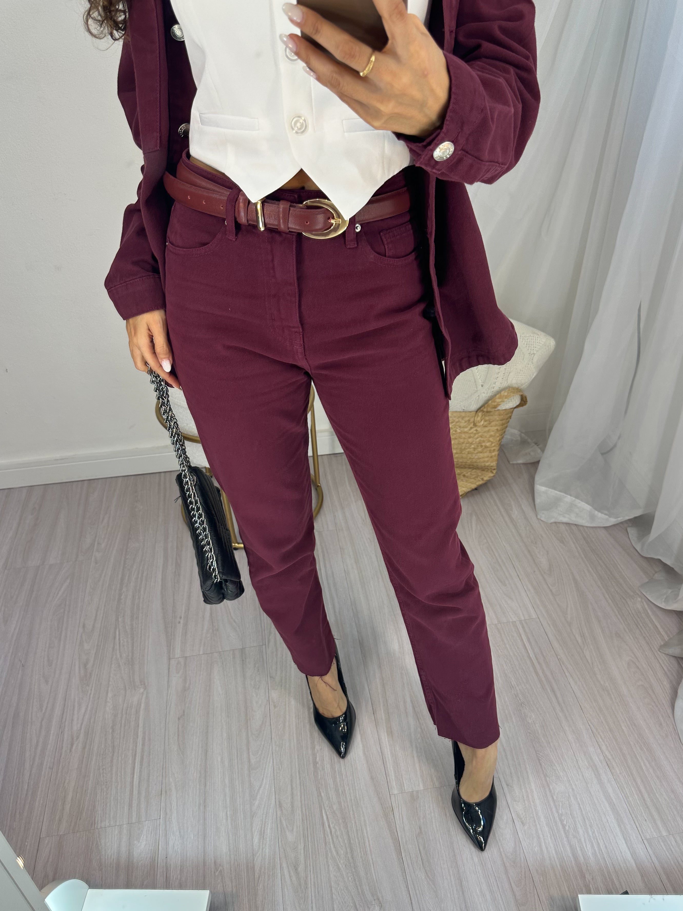 Calça Reta Jeans Mily Vinho