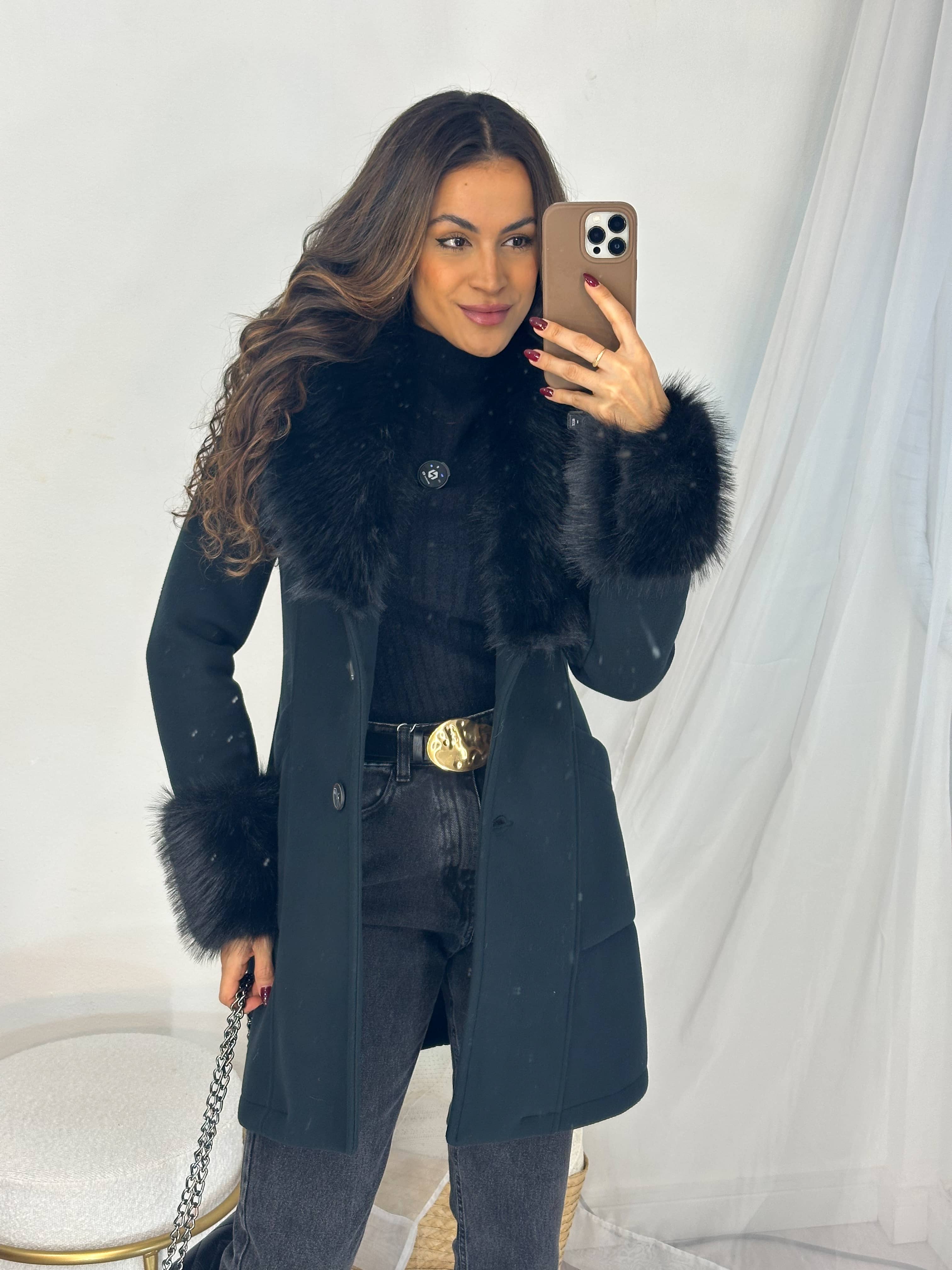 Casaco Ultra Premium Térmico Gola Pele Preto Madrid