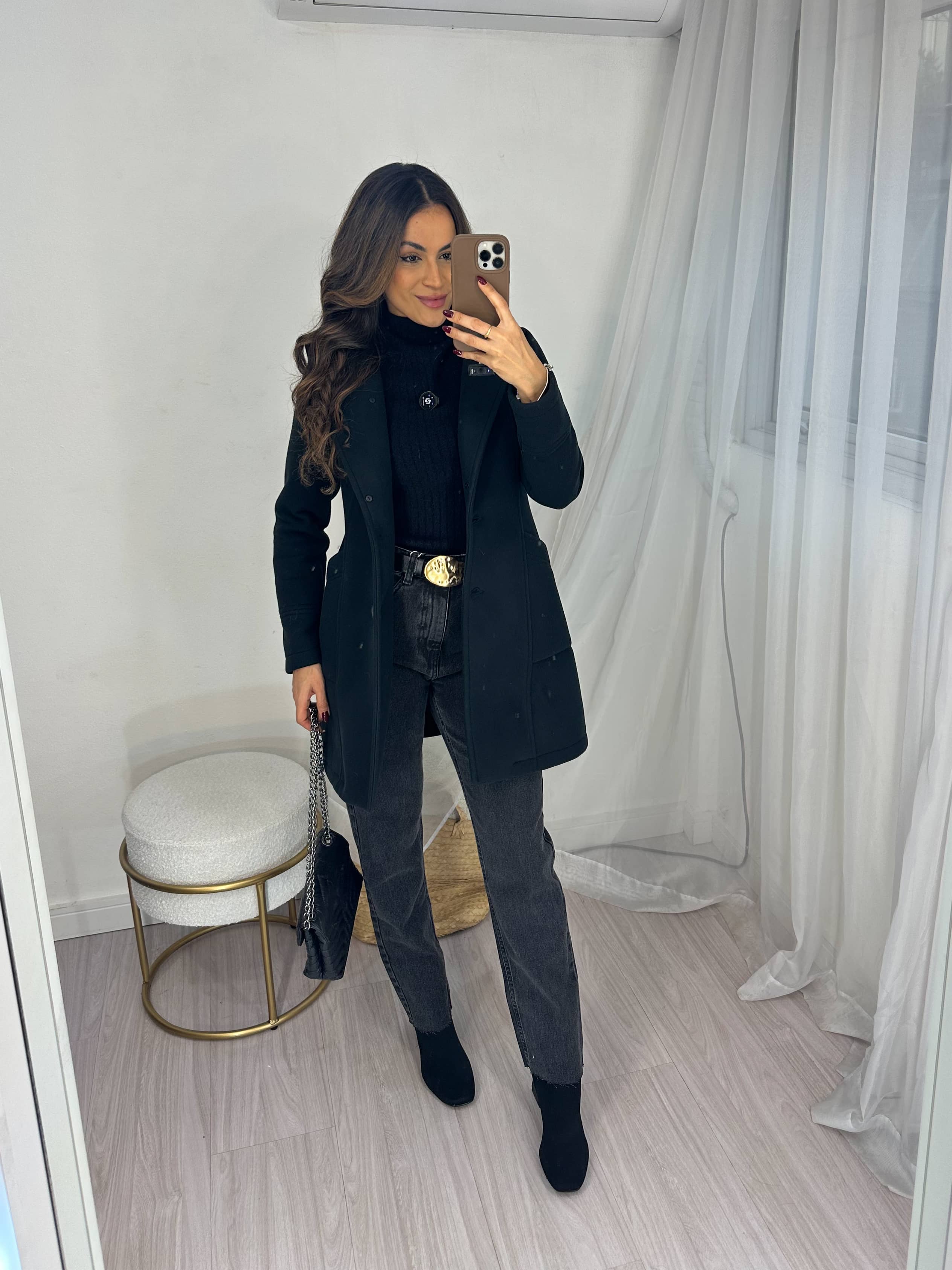Casaco Ultra Premium Térmico Gola Pele Preto Madrid