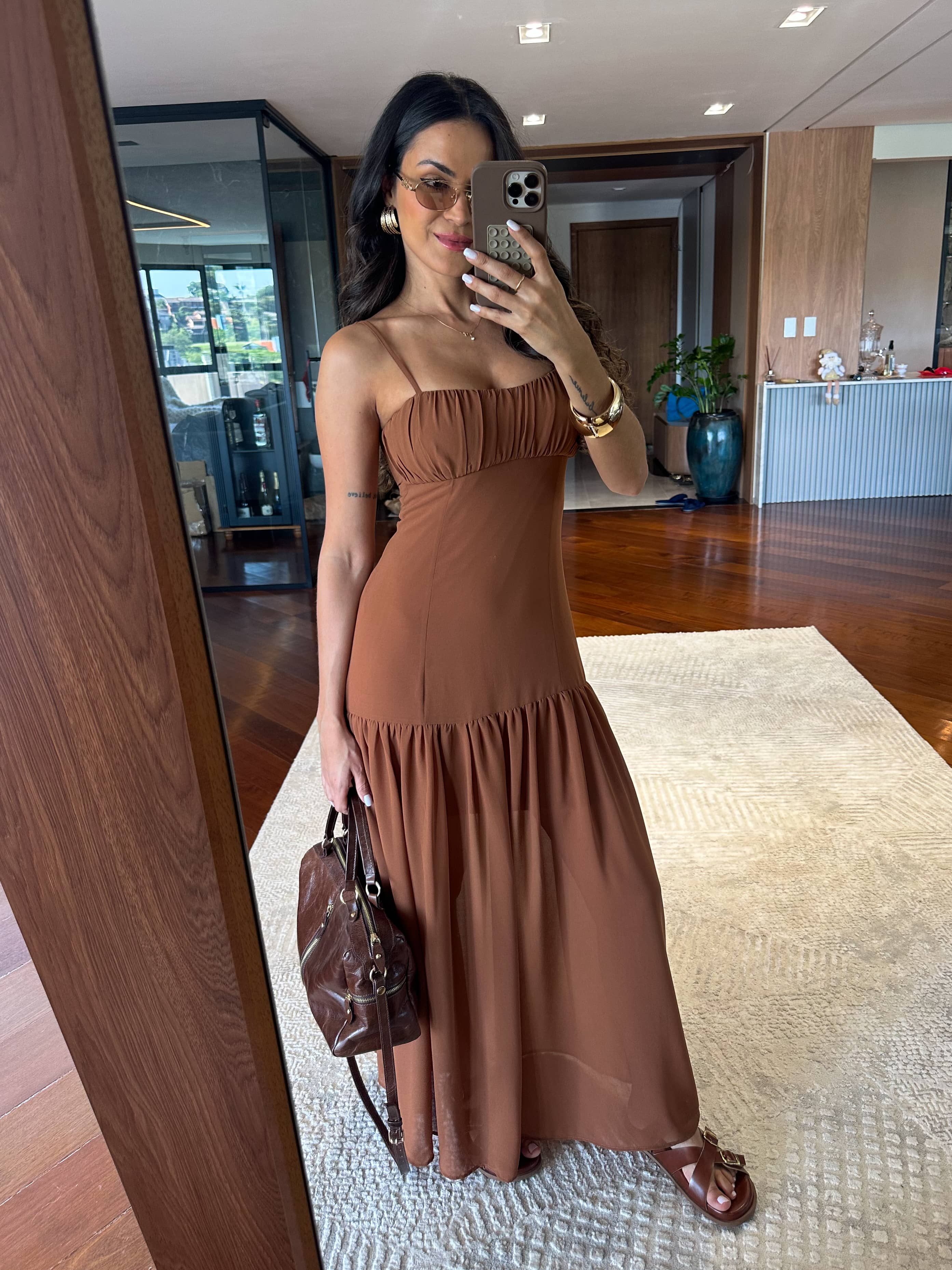 Vestido Alongado Marrom Betina