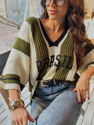 Blusa Tricot Verde Listrada Brasil