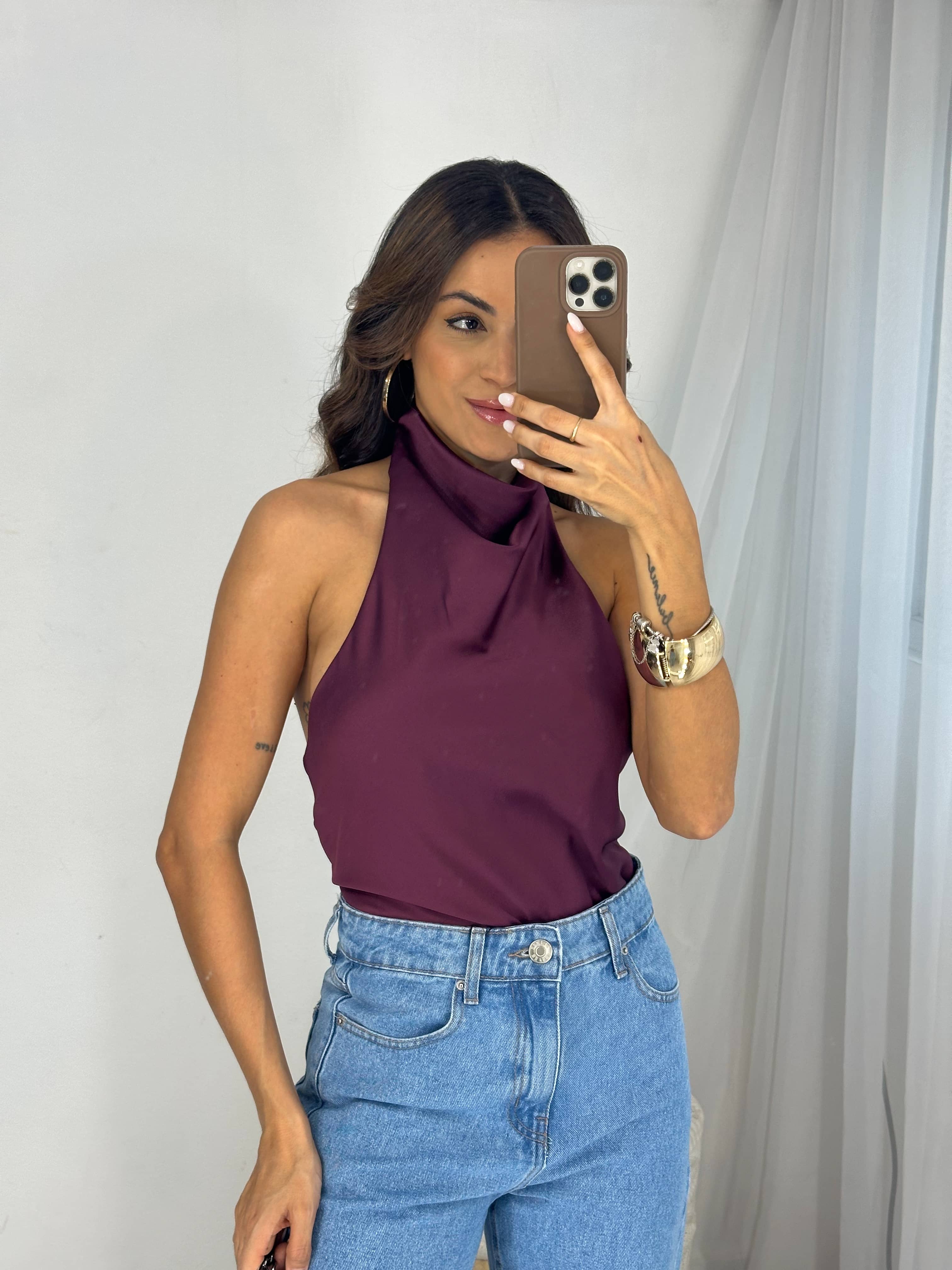 Blusa Acetinada Zara Vinho