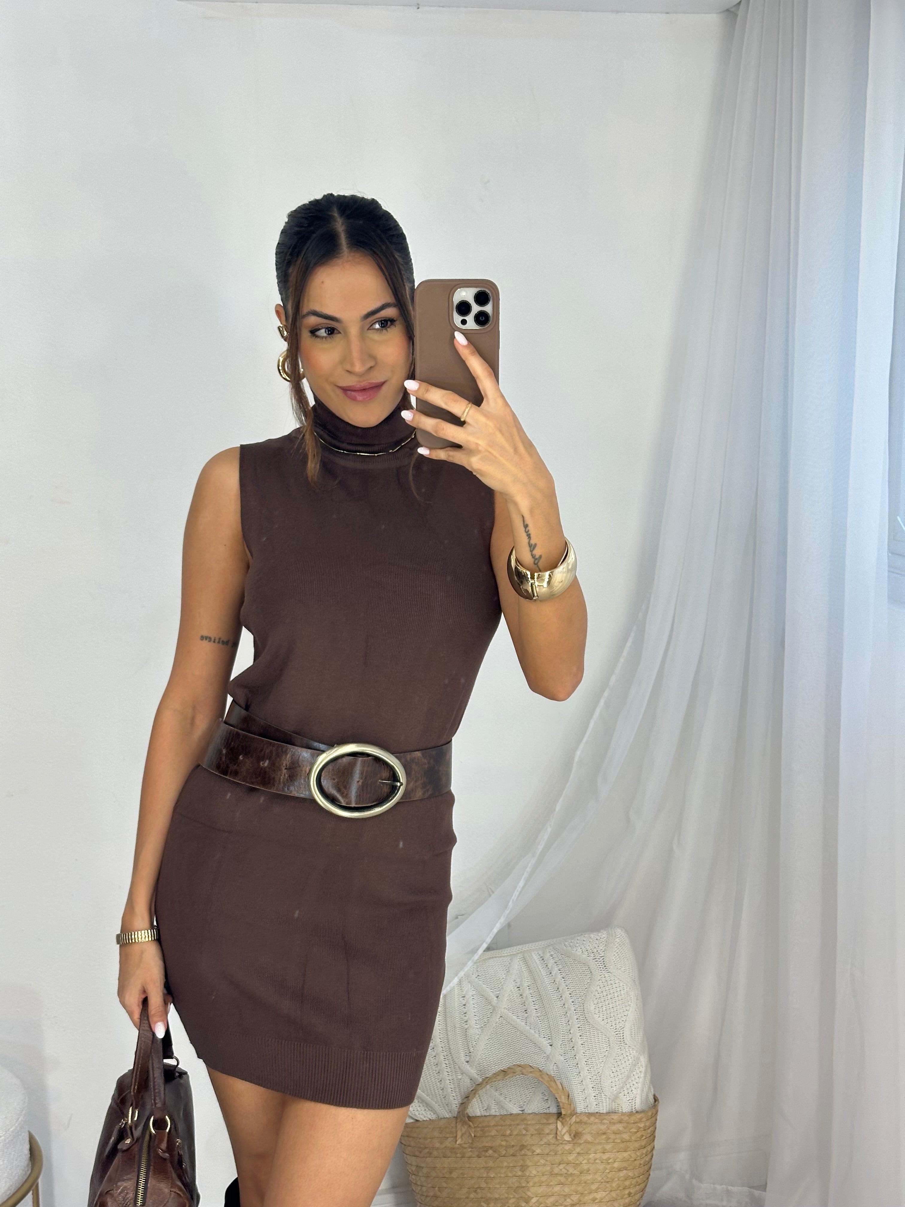 Vestido Modal Marrom Bia