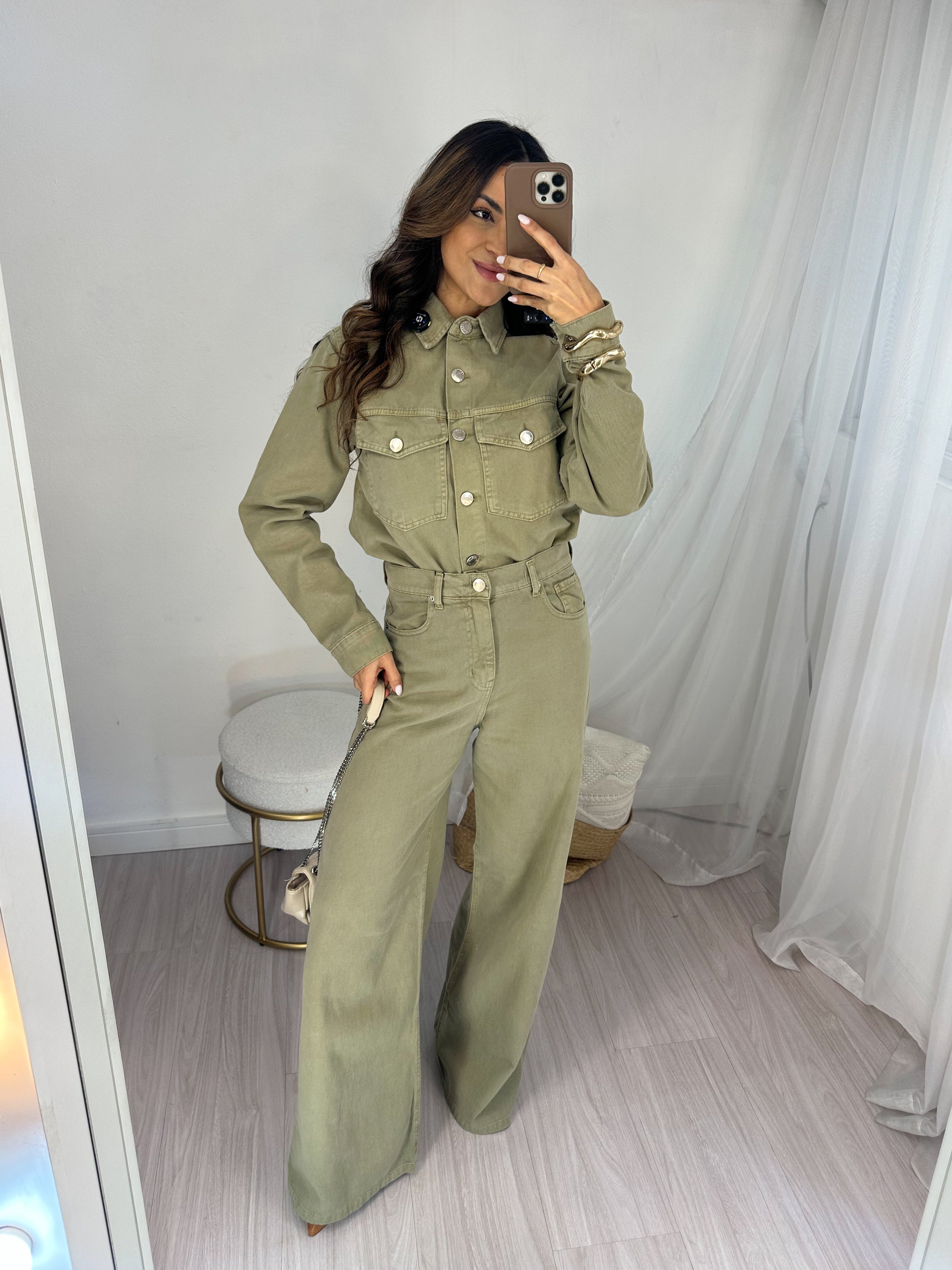 Calça Wide Leg Jeans Lian Verde