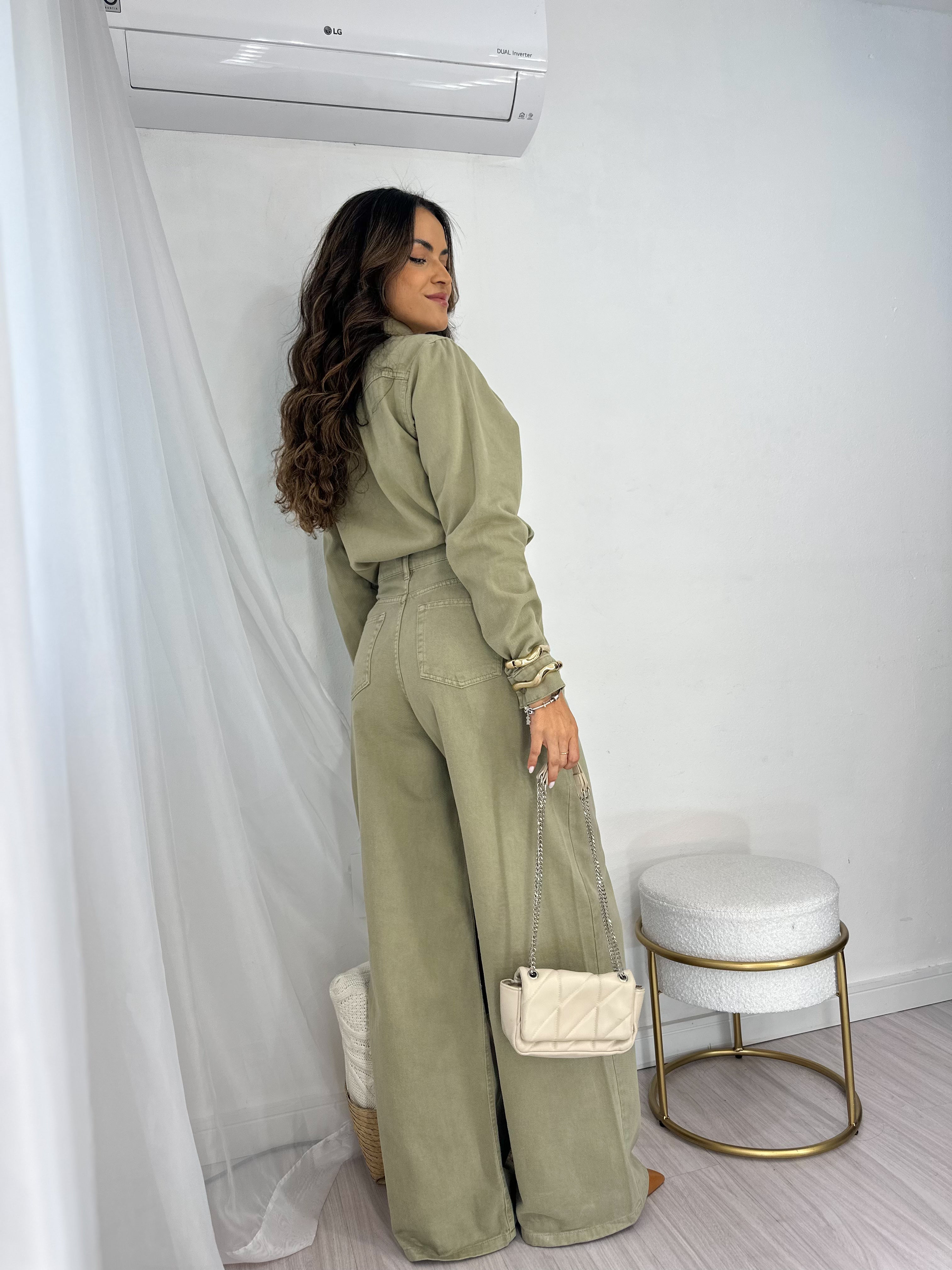 Calça Wide Leg Jeans Lian Verde