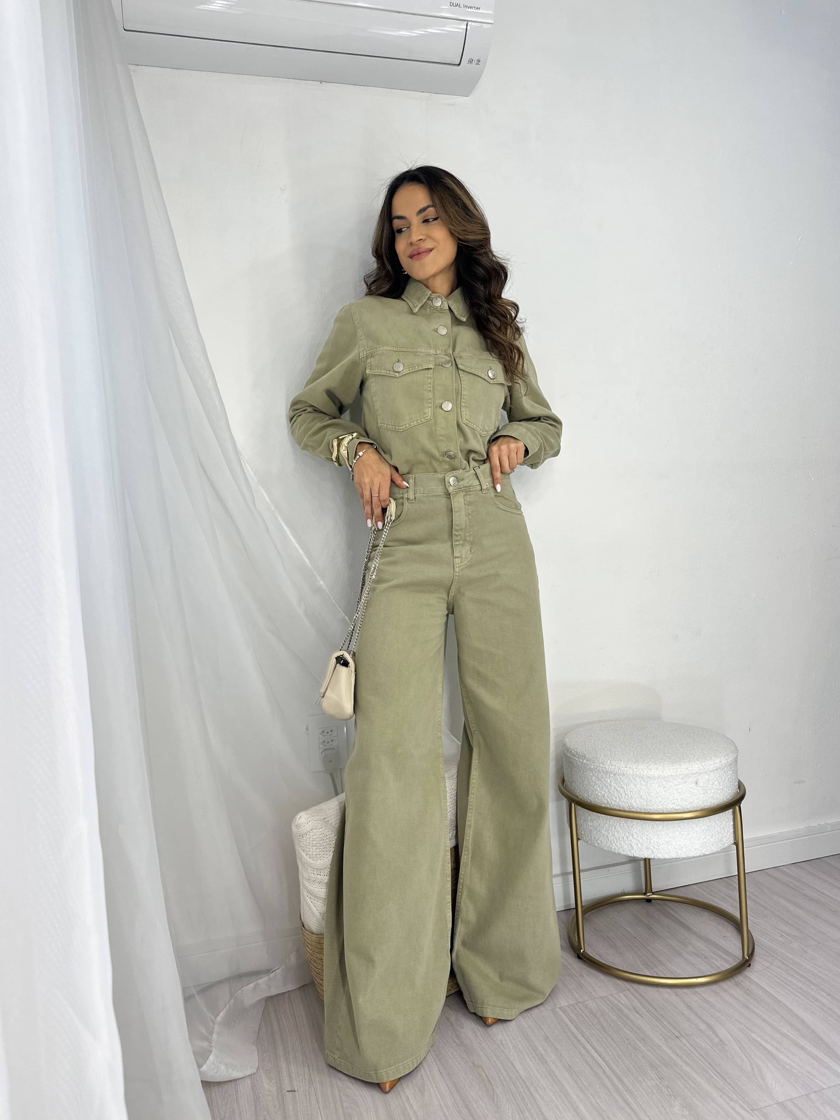 Calça Wide Leg Jeans Lian Verde