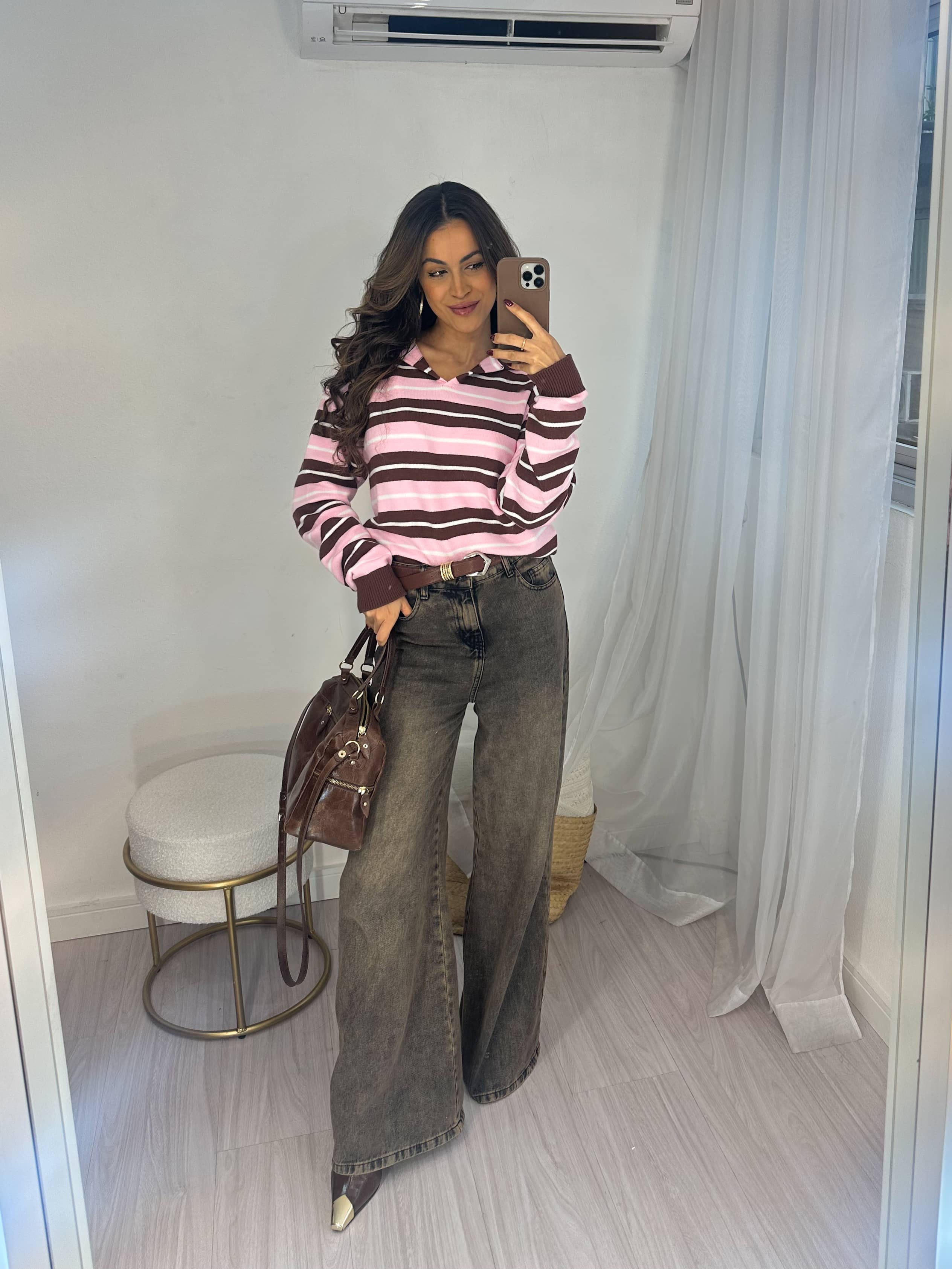Blusa Listrada Polo Rosa Liz