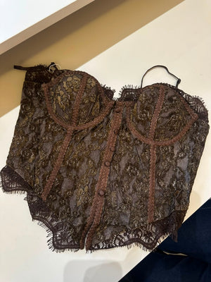 Corset Renda Marrom Wany