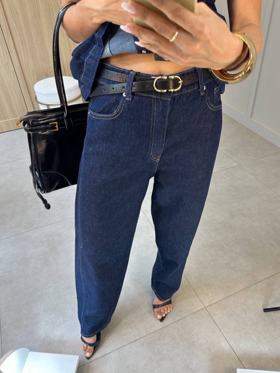 Calça Jeans Barrel Escura Lyra