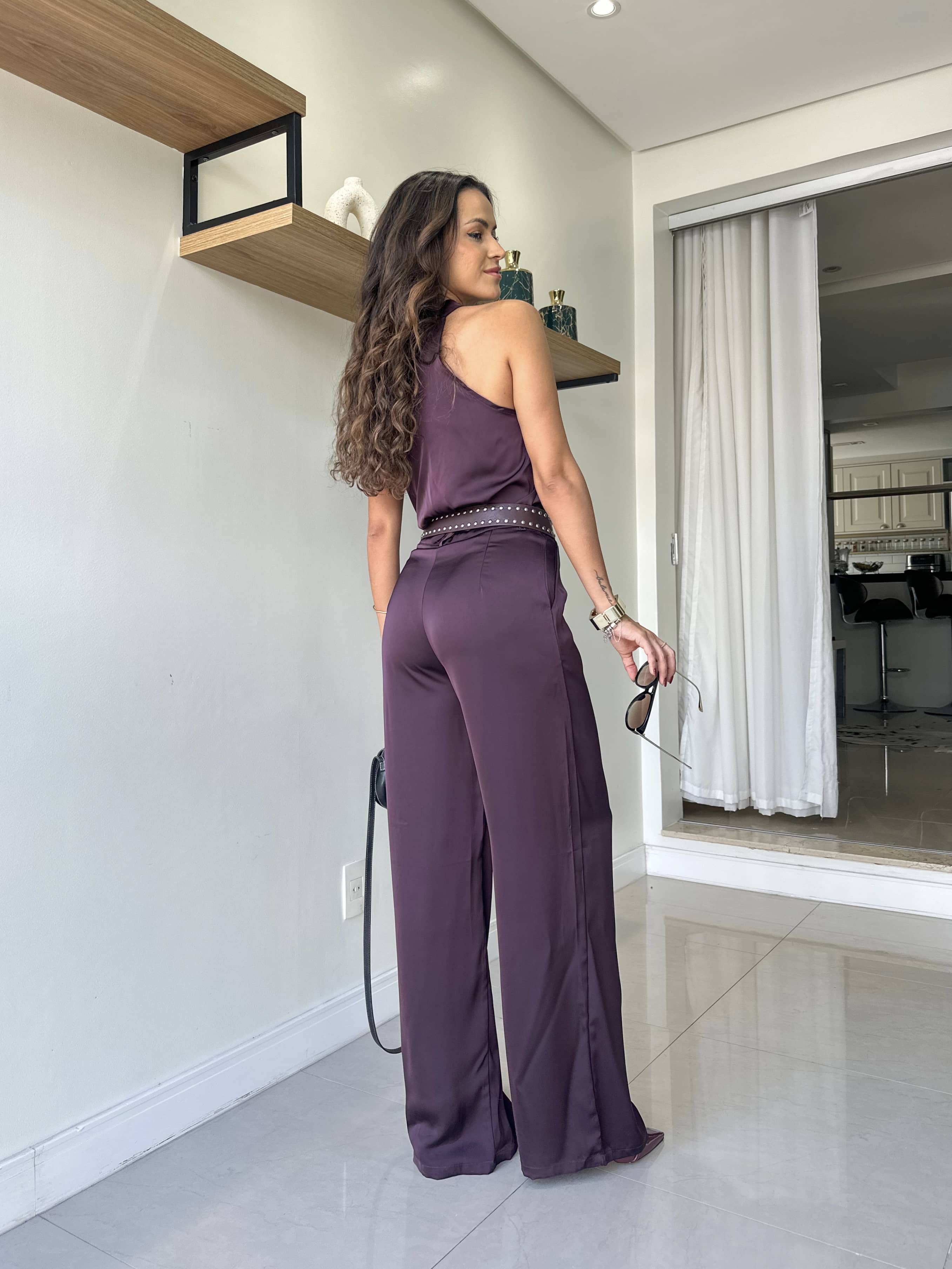 Conjunto Acetinado Vinho Mayra