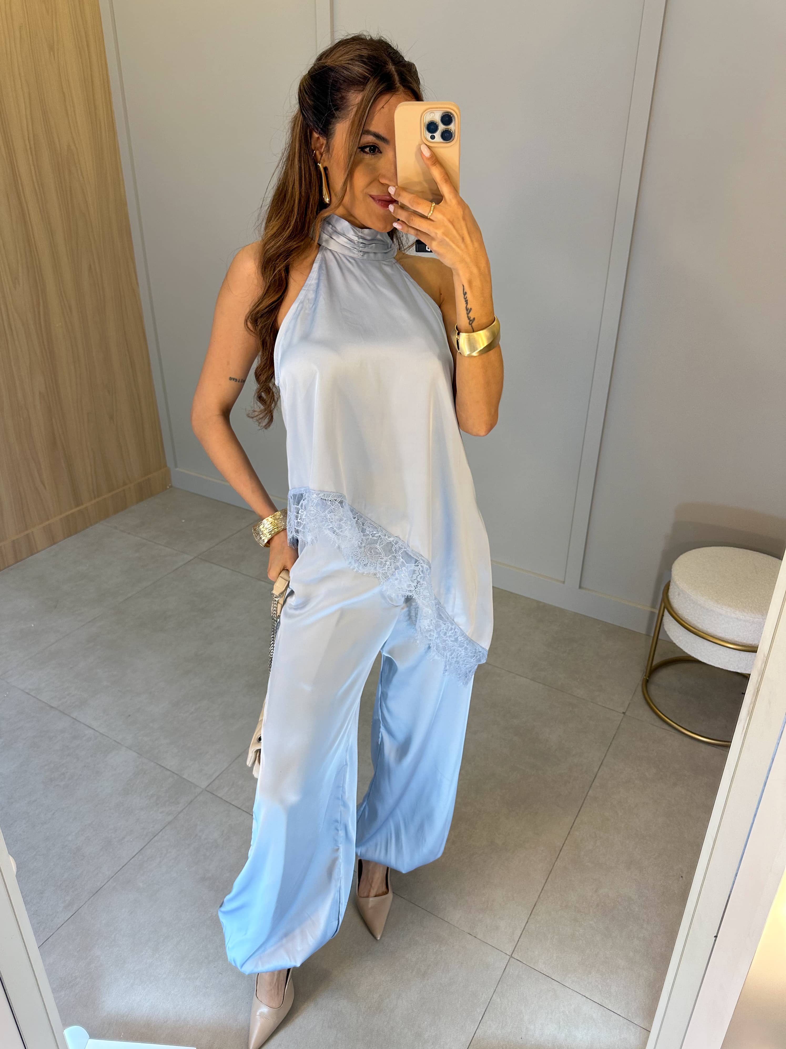 Conjunto Azul Acetinado Angela