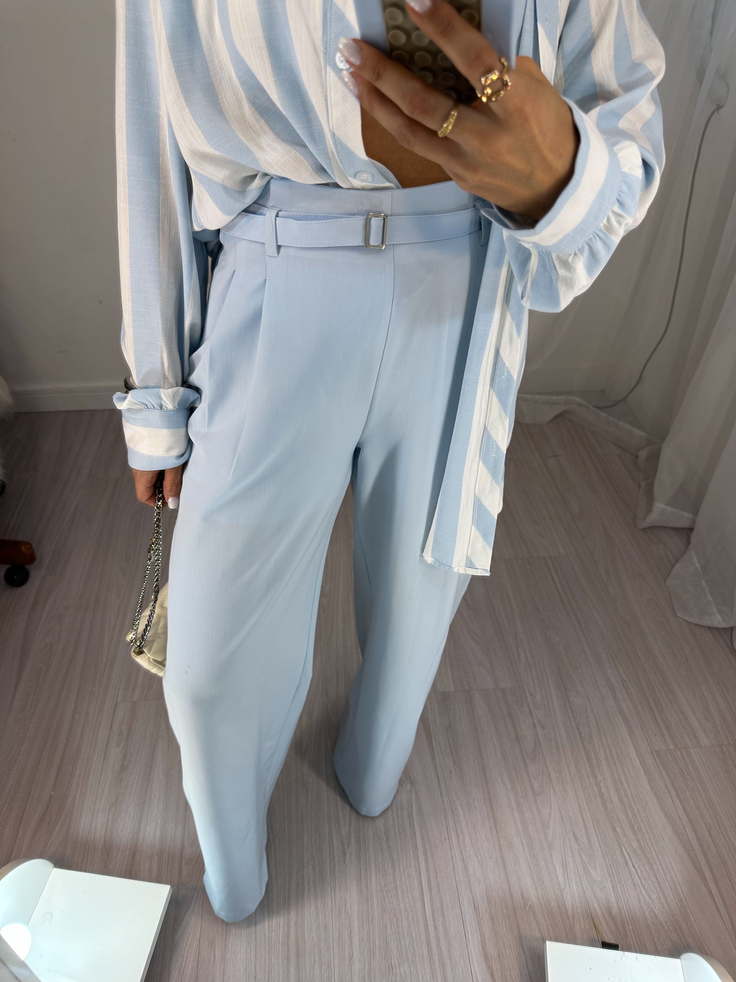 Conjunto Camisa e Cropped Rany Azul