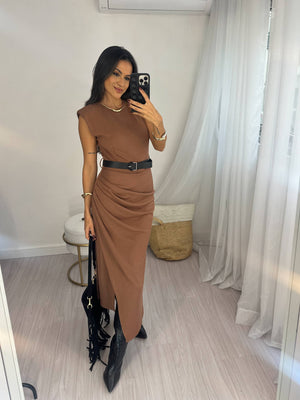 Vestido Midi Marrom Ana