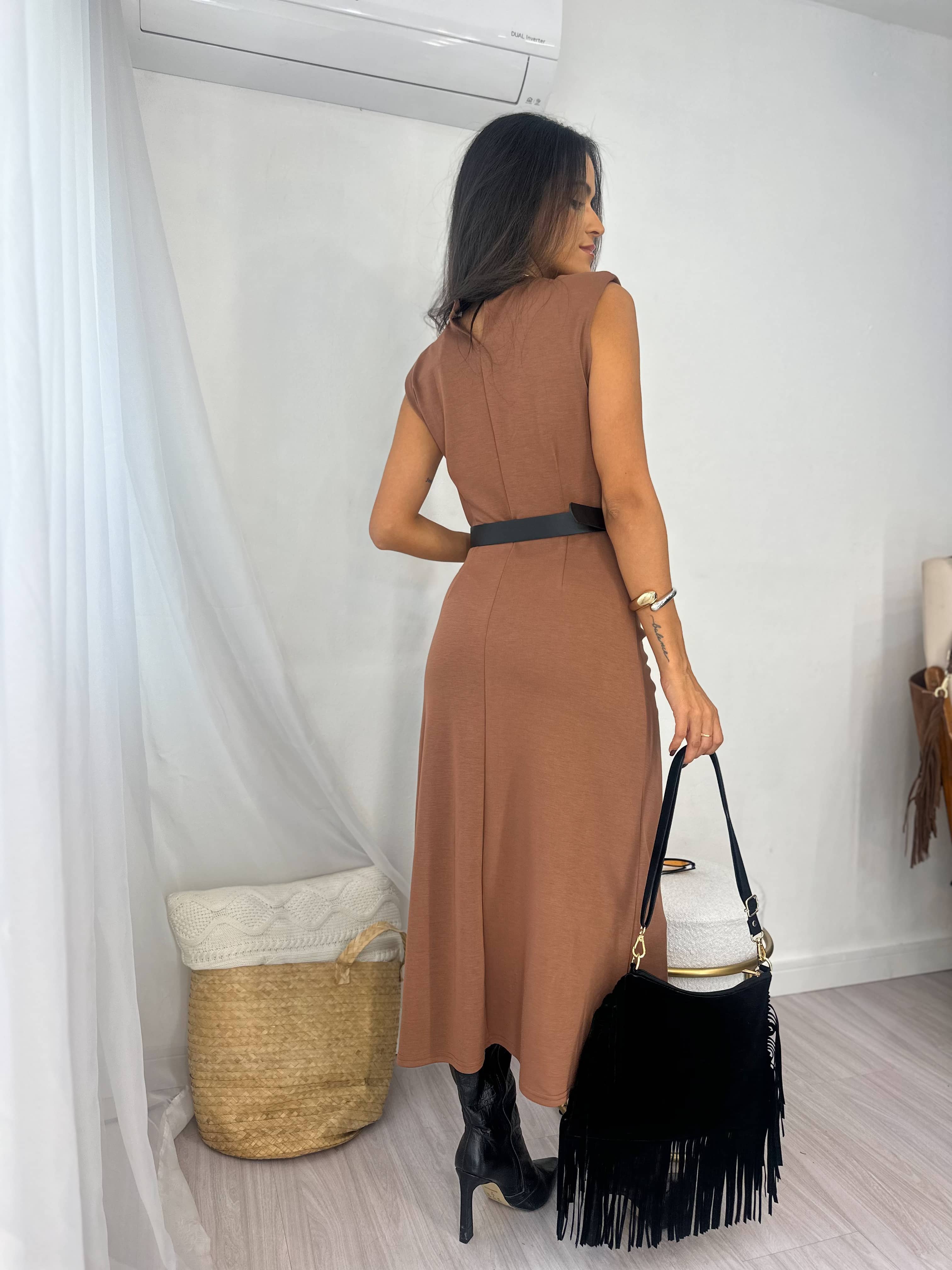 Vestido Midi Marrom Ana