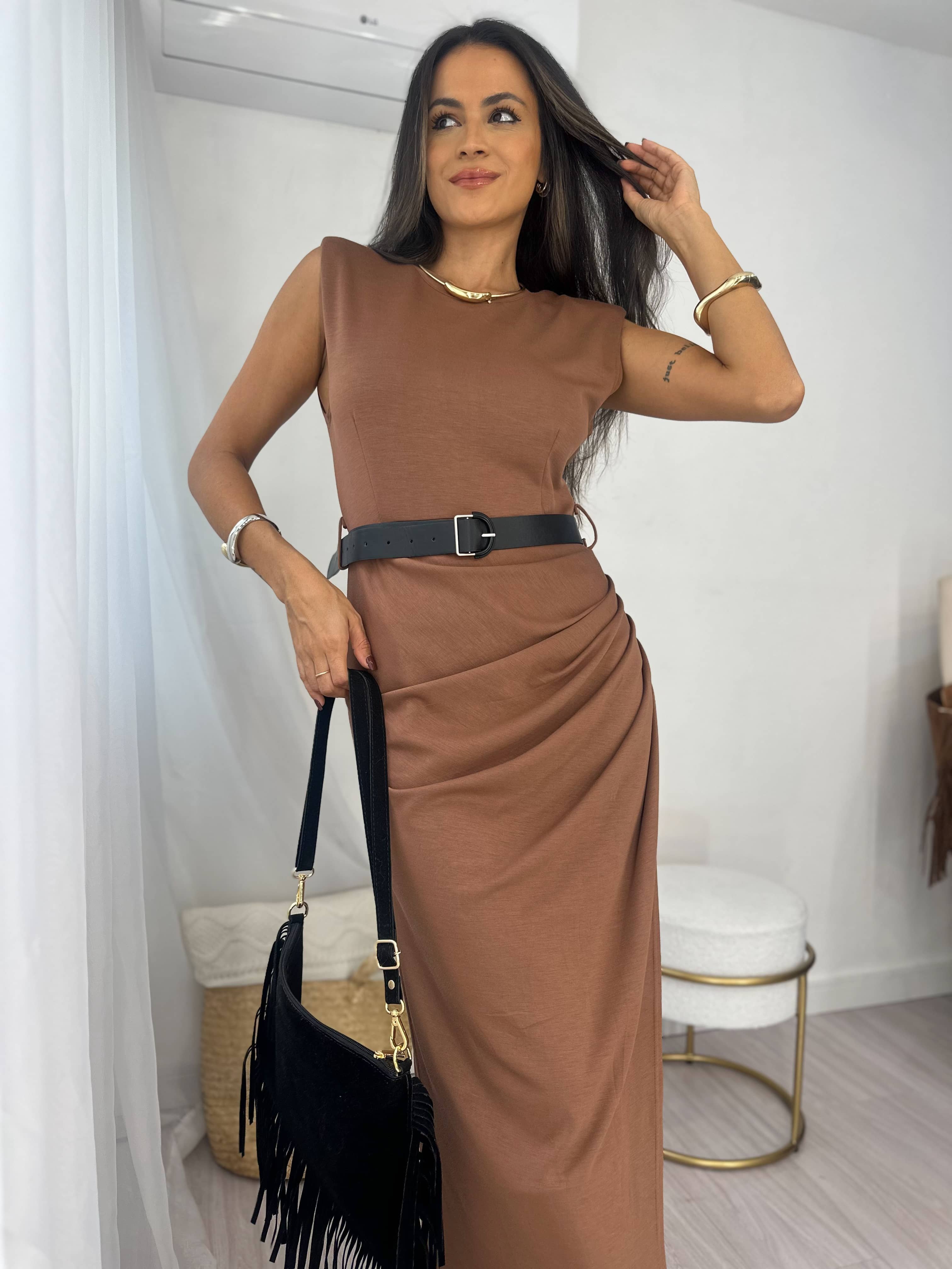 Vestido Midi Marrom Ana