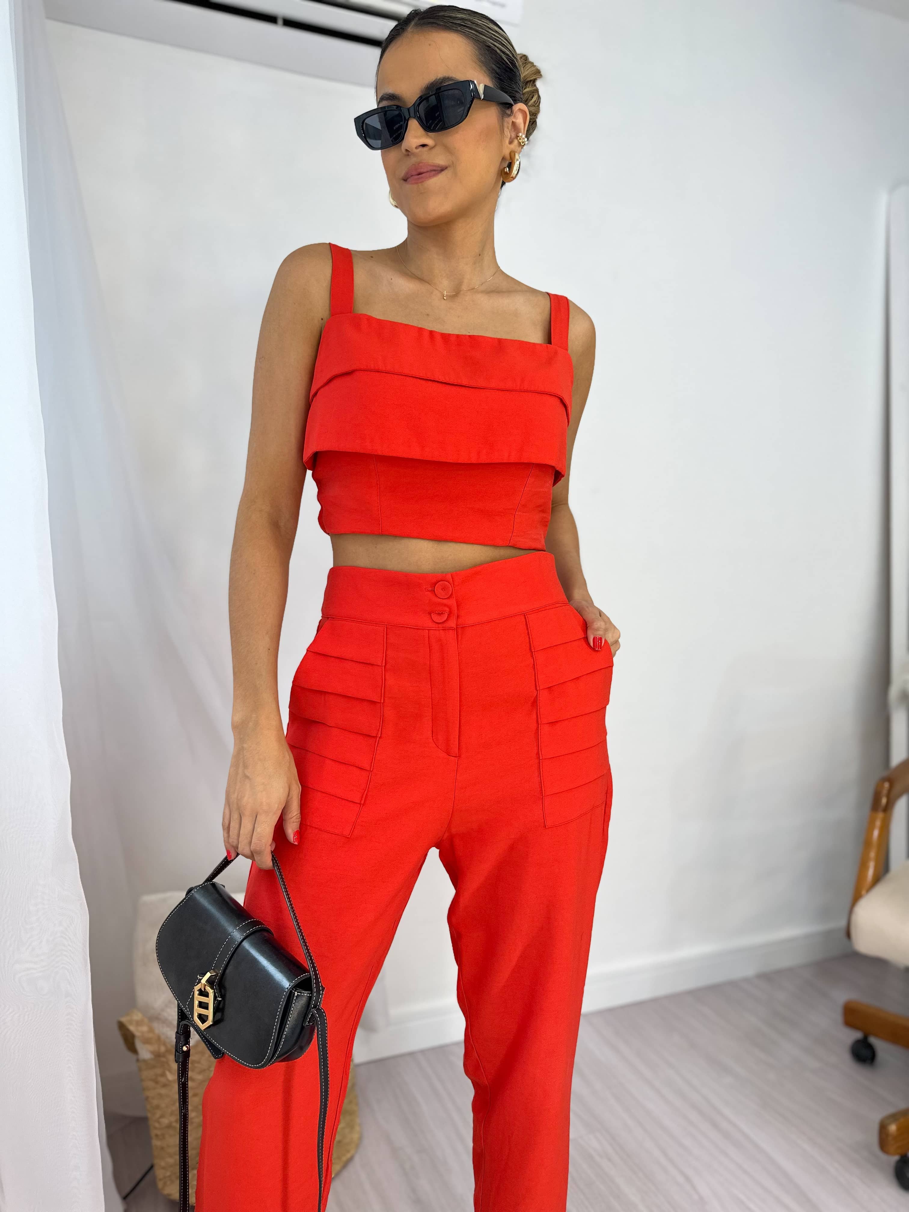 Calça Alfaiataria Vermelha Ane