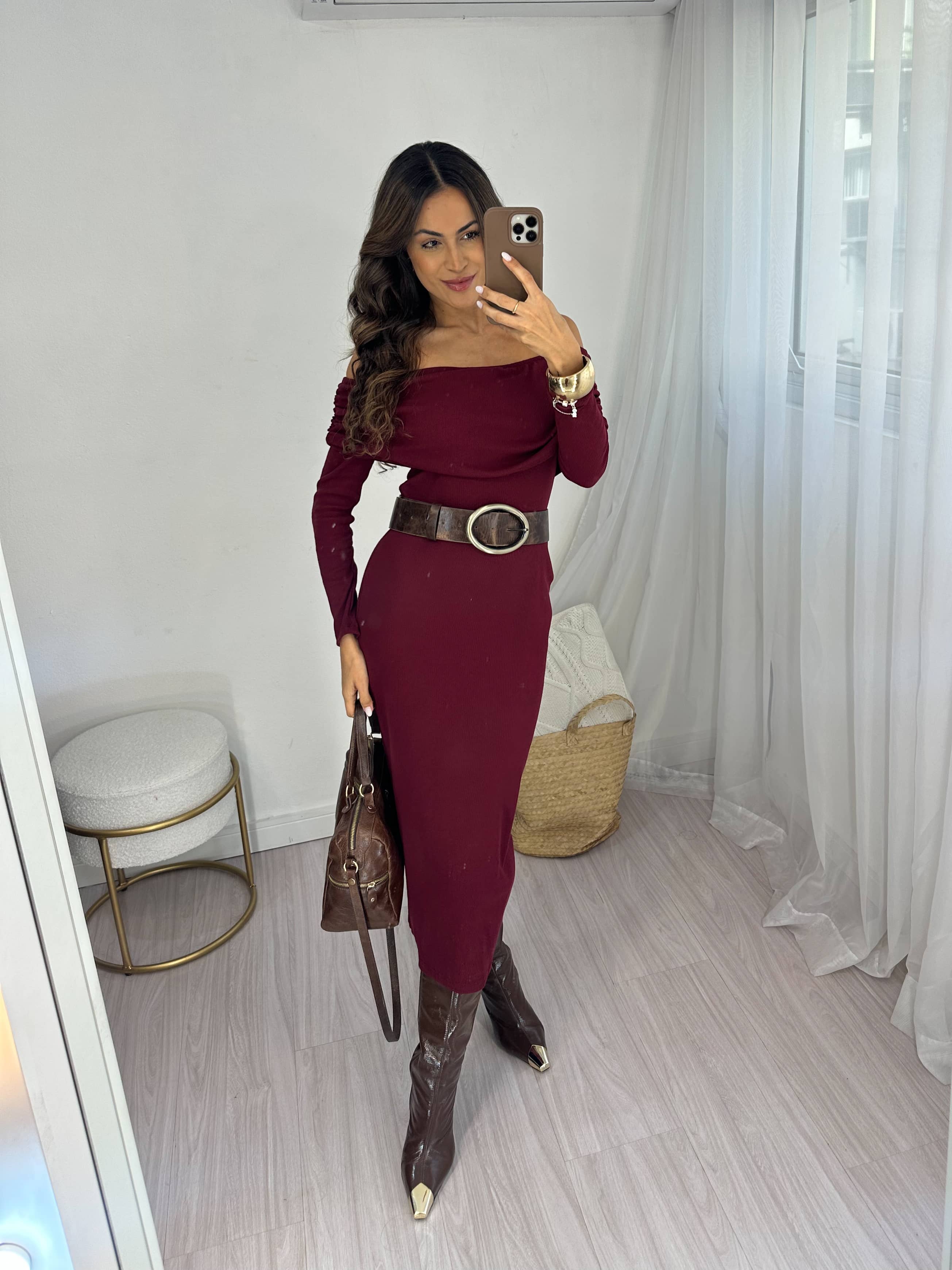 Vestido Midi Vinho Vera