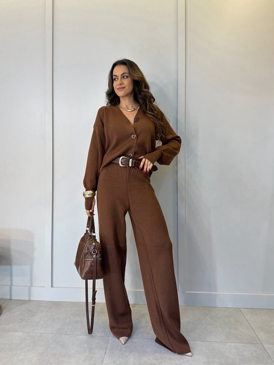 Conjunto Tricot Marrom Dalila