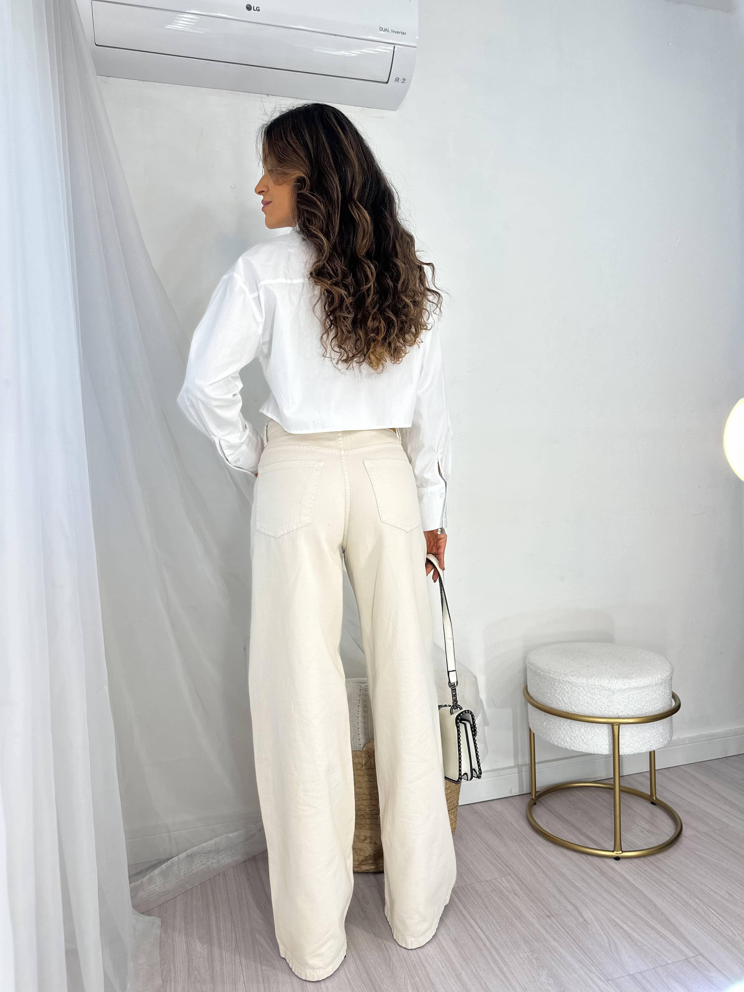 Calça Wide Leg Cós Transversal Areia Maju