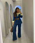 Calça Risca de Giz Azul Mery