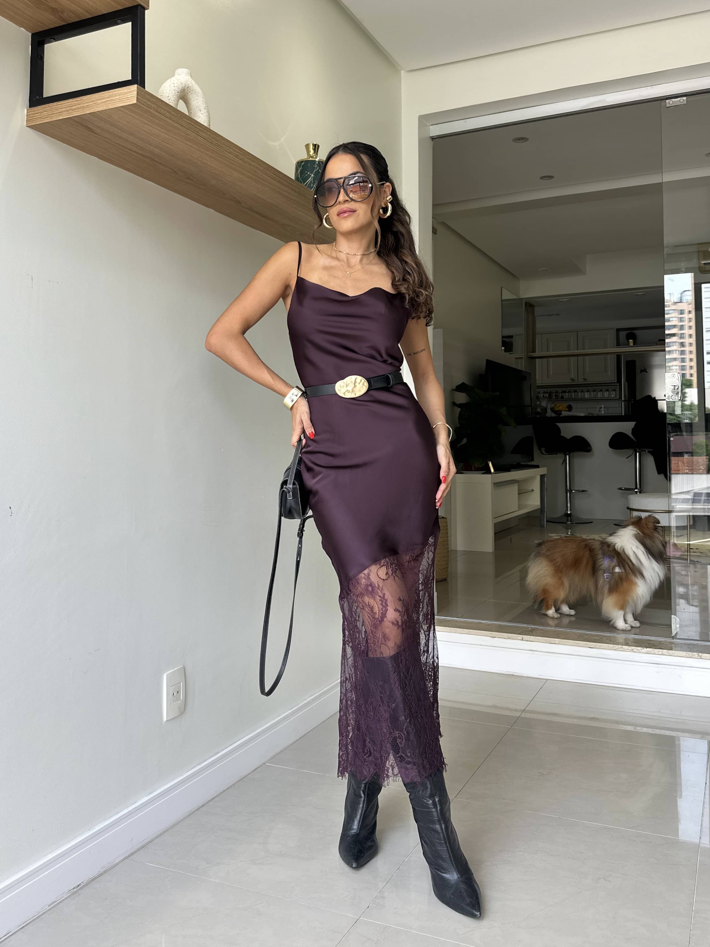 Vestido Midi Acetinado Hayka