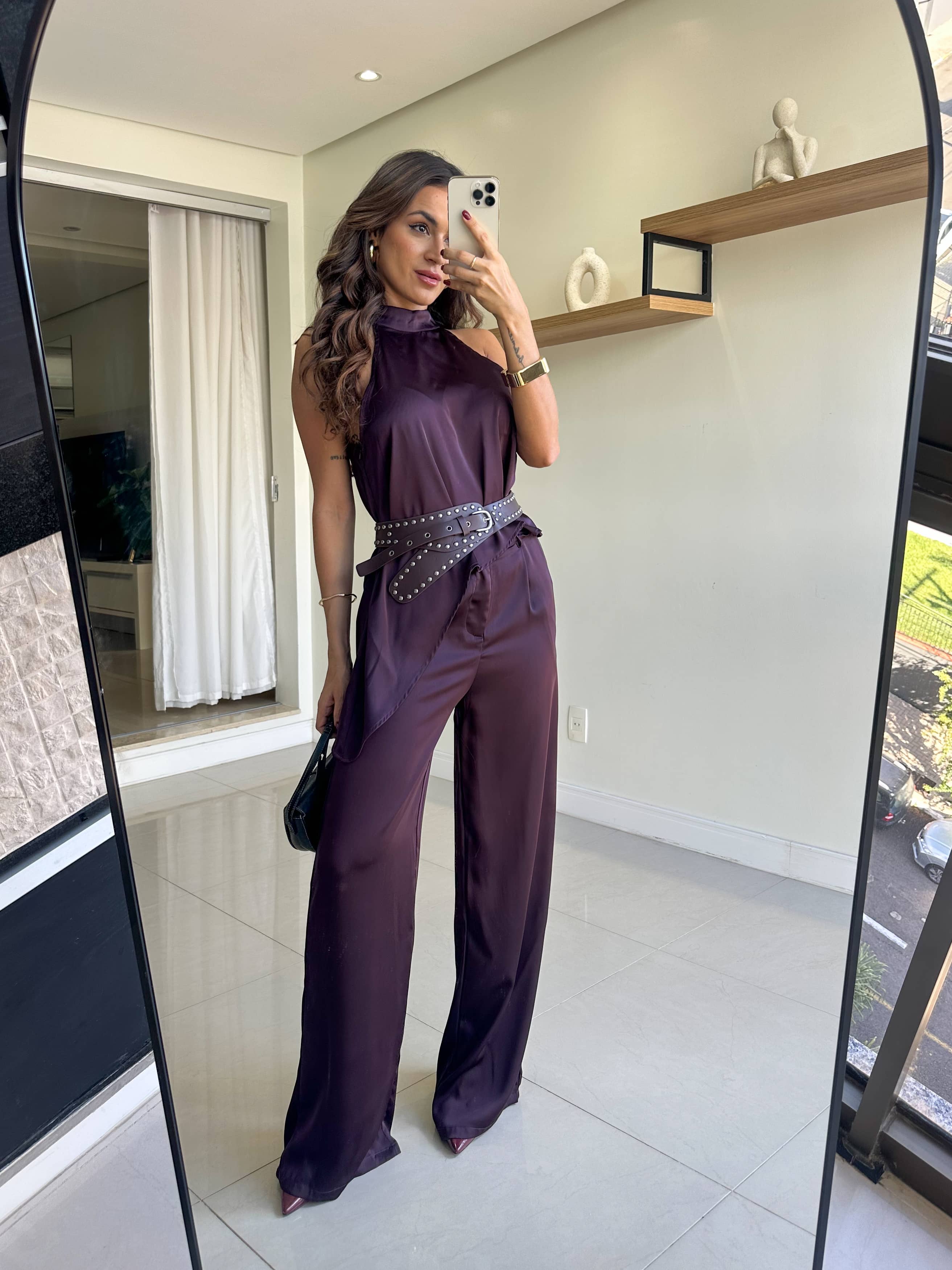 Conjunto Acetinado Vinho Mayra