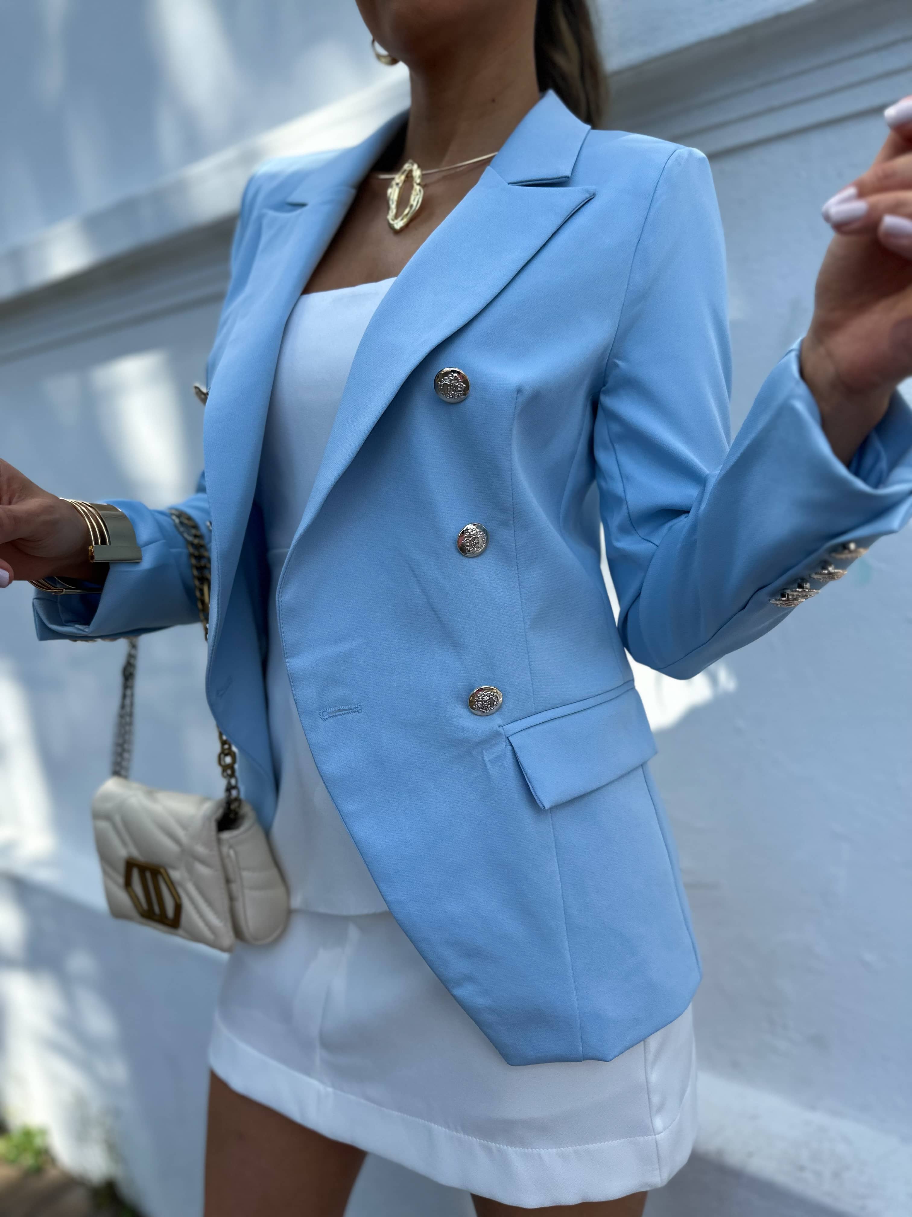 Blazer Inspiração Balmain Azul Bebê