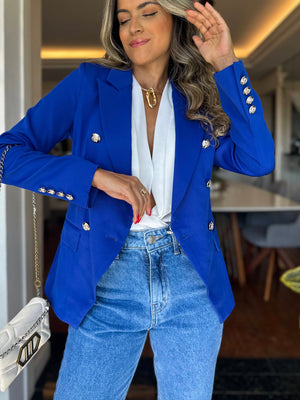 Blazer Inspiração Balmain Azul Bic