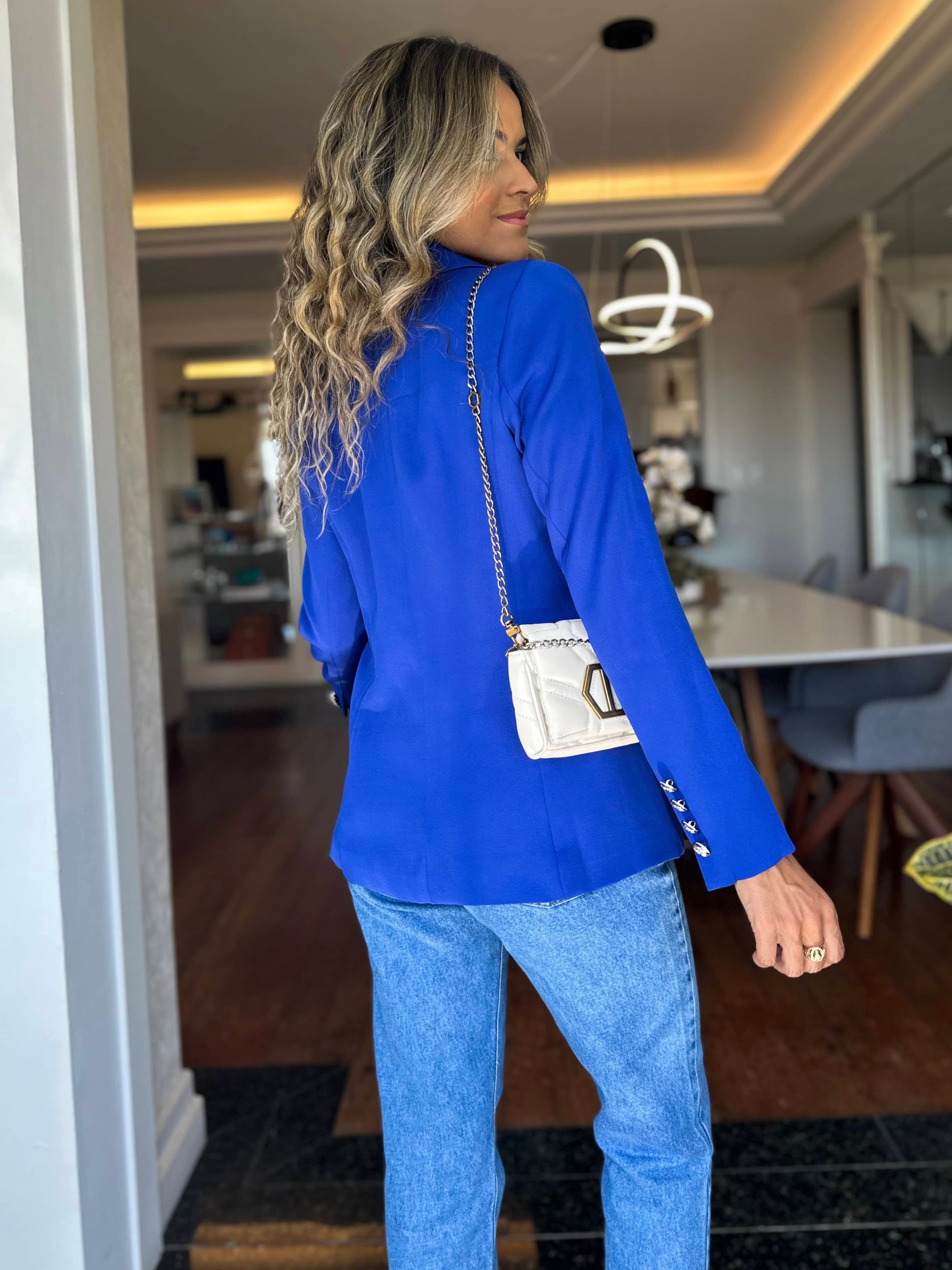 Blazer Inspiração Balmain Azul Bic