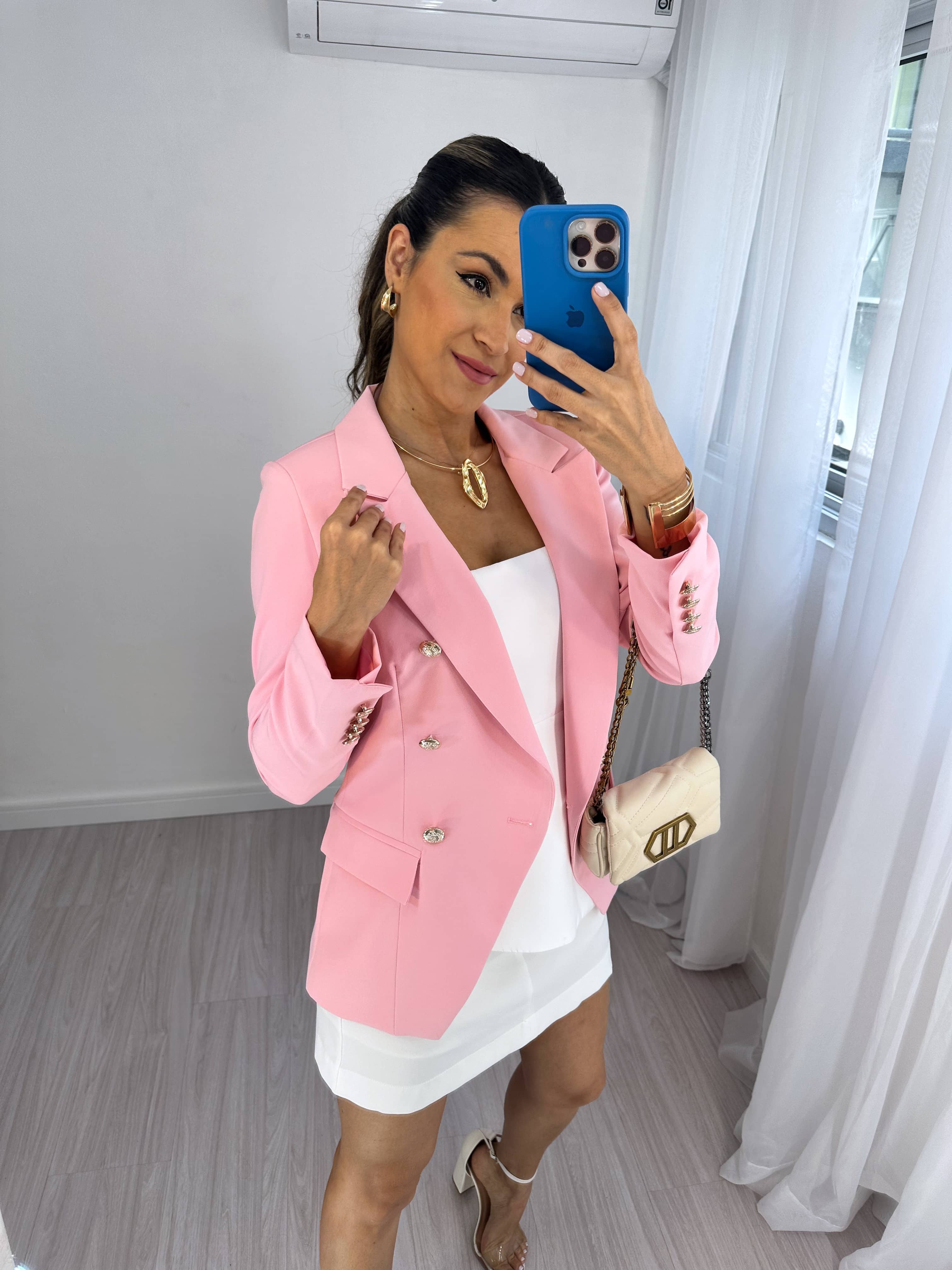 Blazer Inspiração Balmain Rosa Bebê