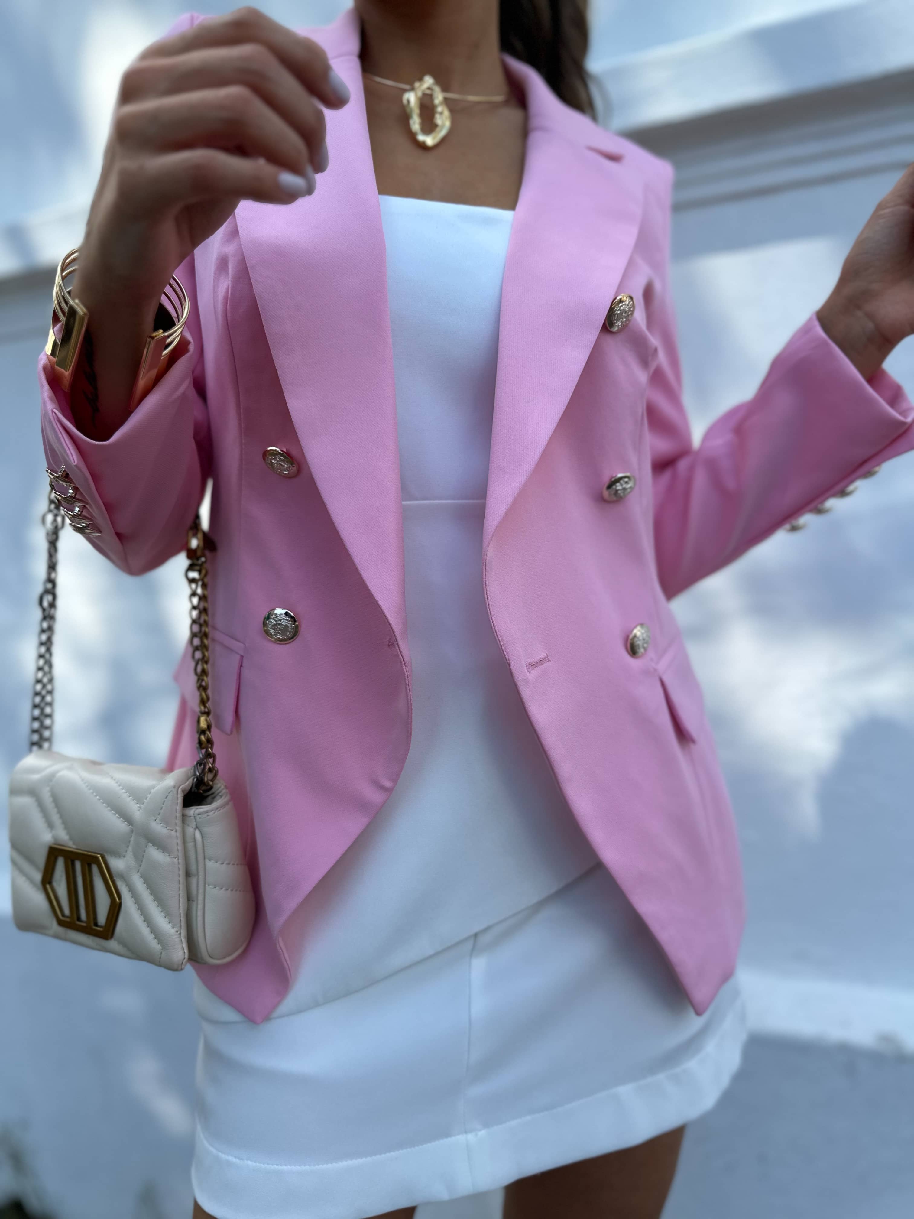 Blazer Inspiração Balmain Rosa Bebê