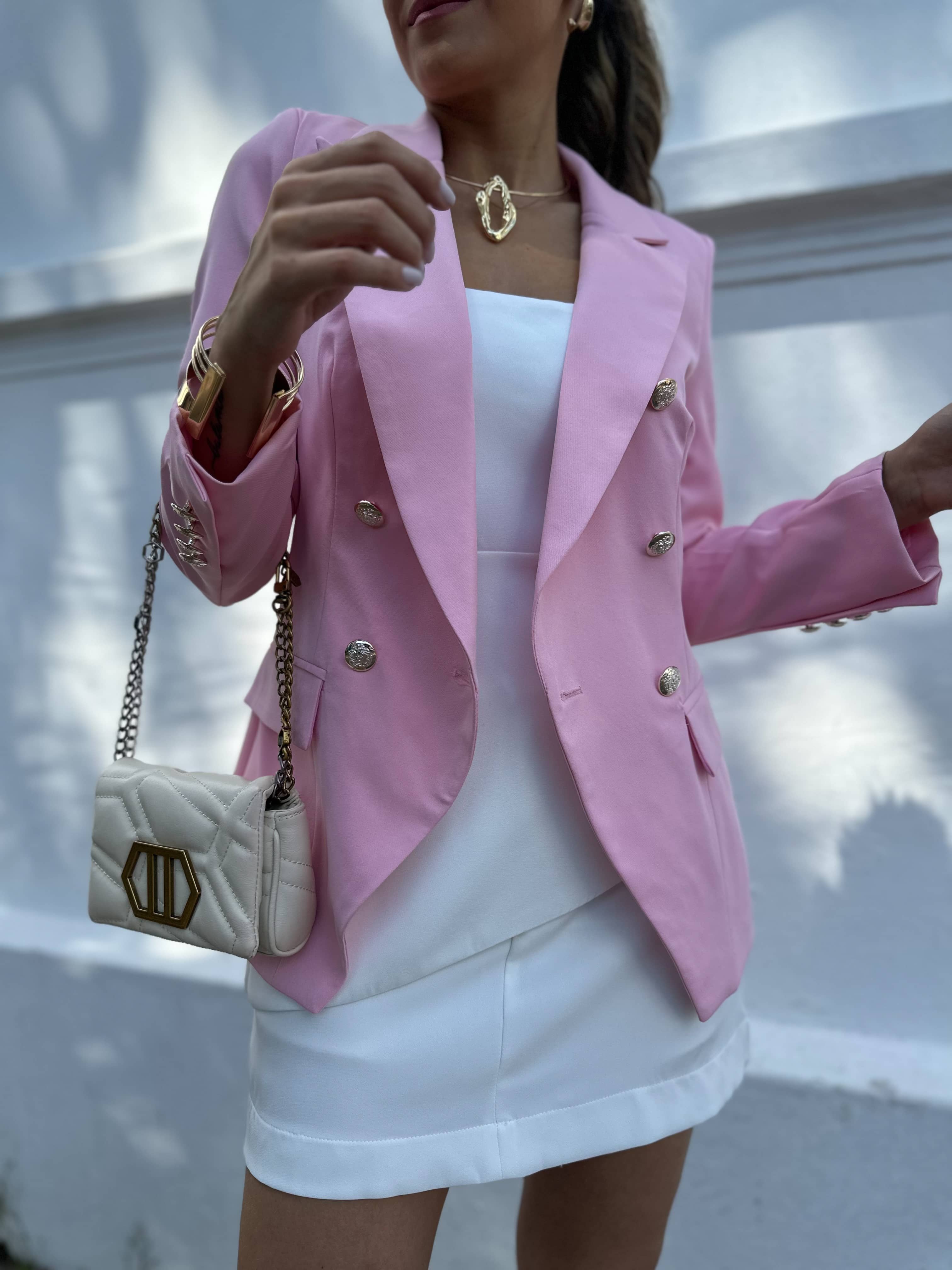 Blazer Inspiração Balmain Rosa Bebê