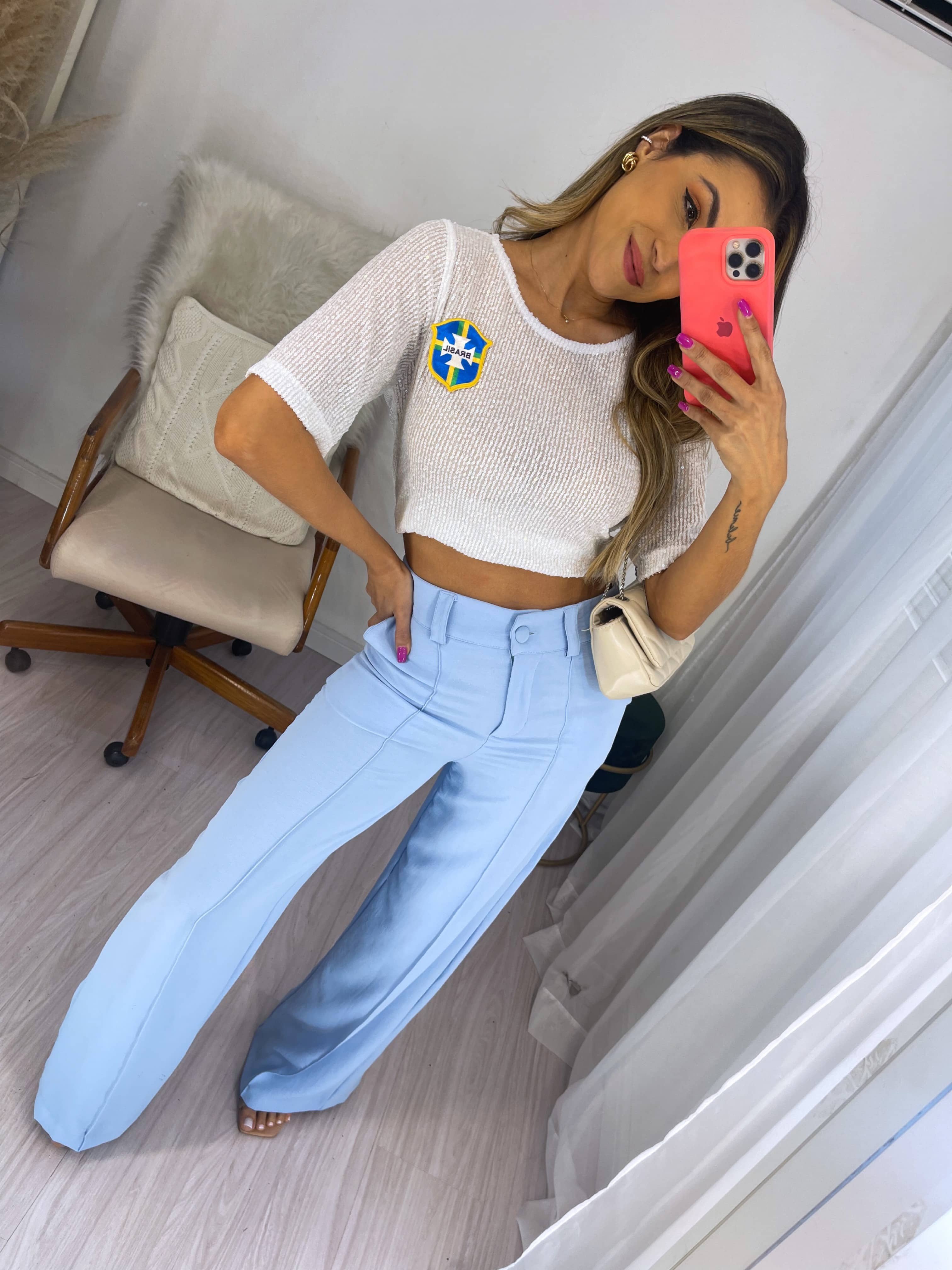 T-shirt Brilhosa Brasil Branca