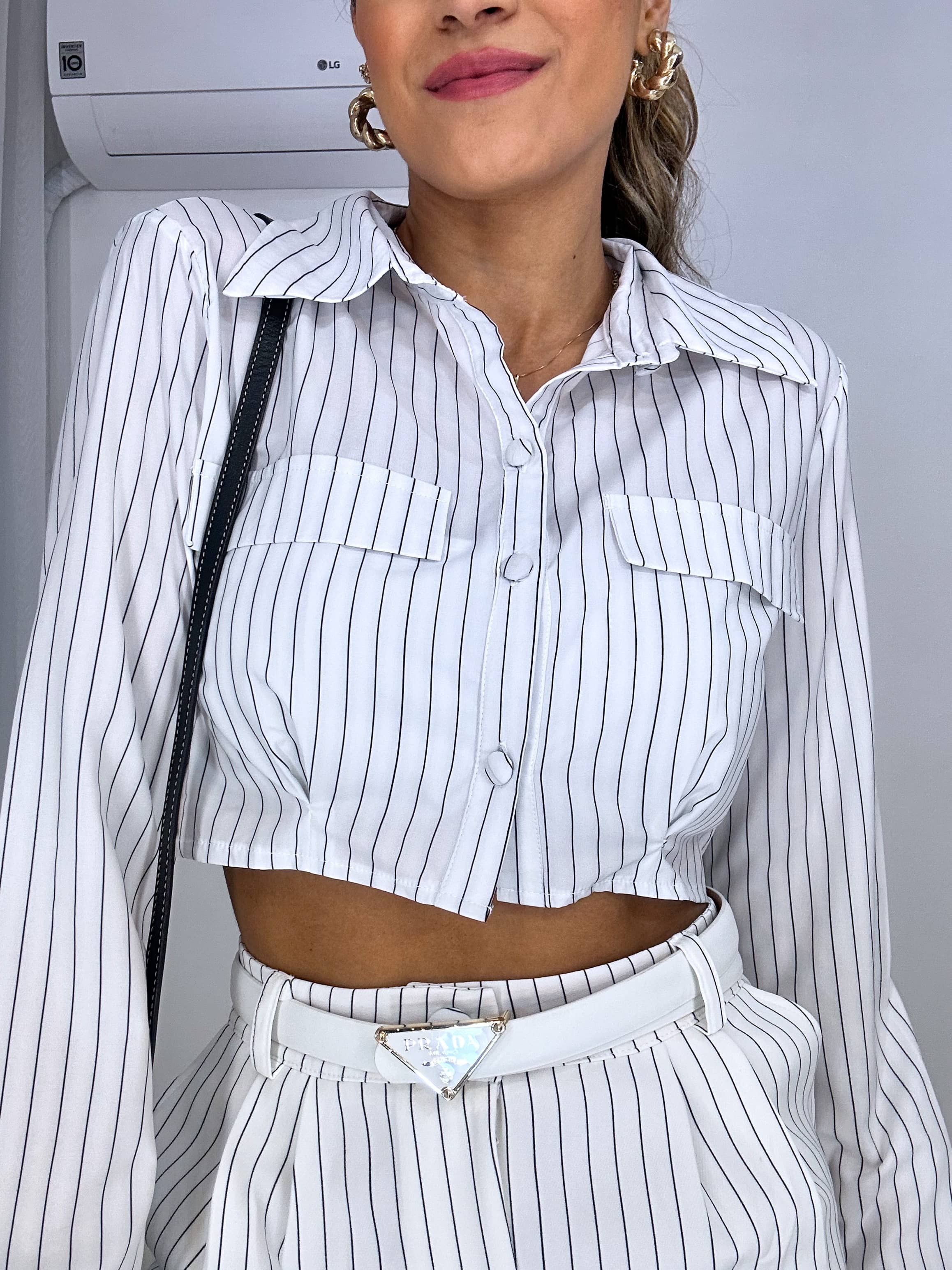 Camisa Cropped Chay OFF Listrado