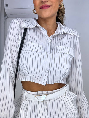 Camisa Cropped Chay OFF Listrado