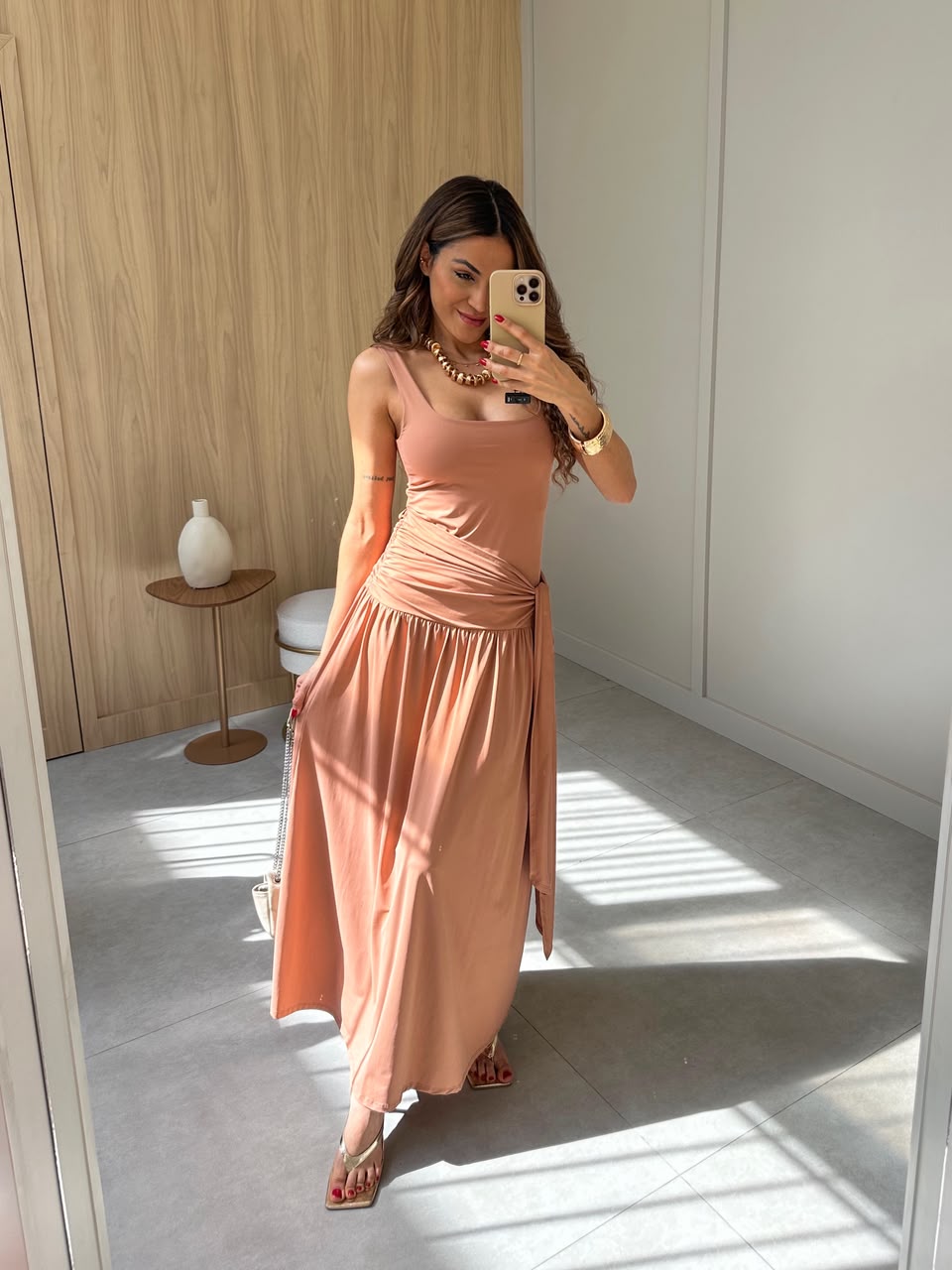 Vestido Alongado Nude Samanta