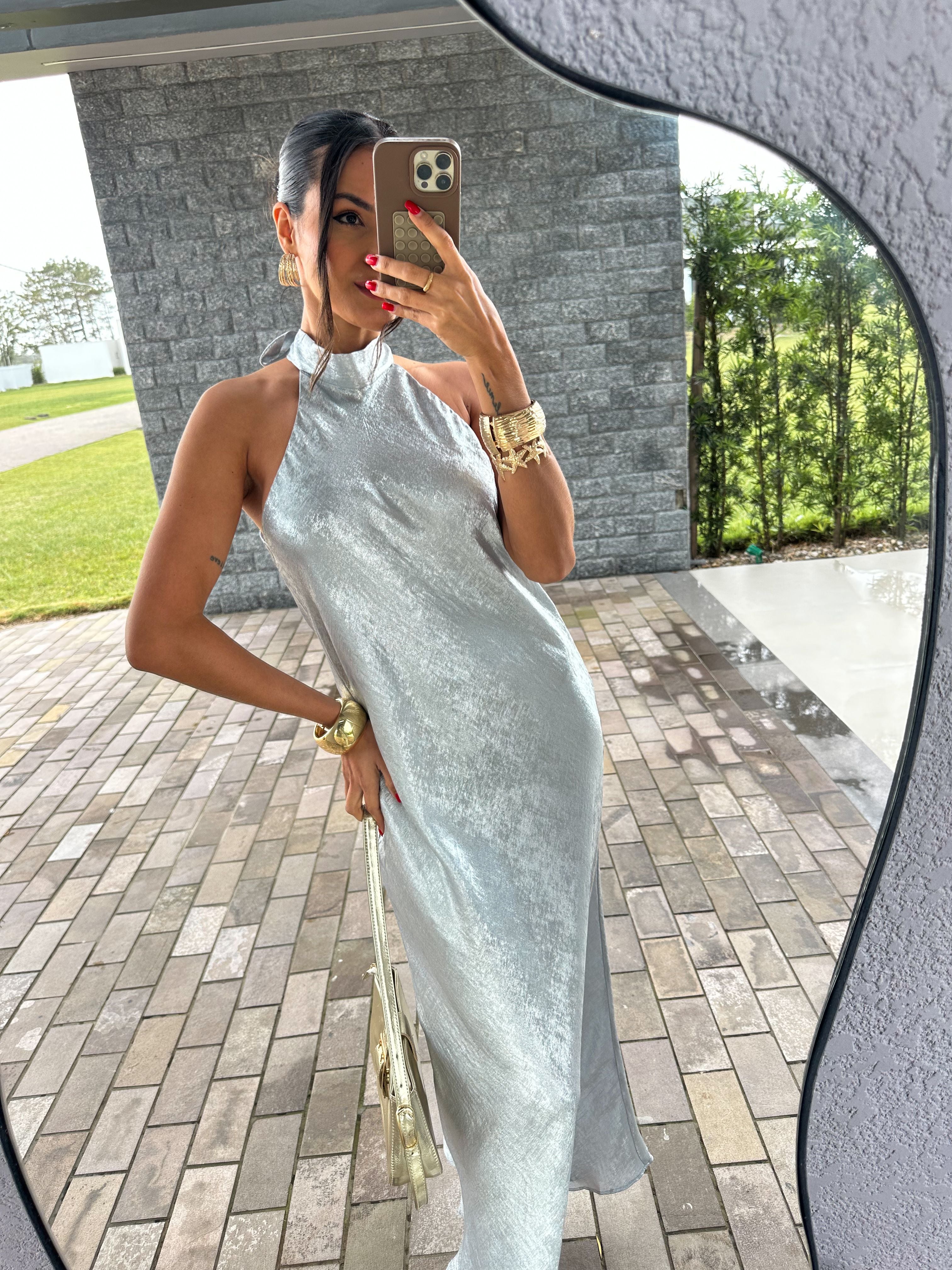 Vestido Alongado Prata Gisa