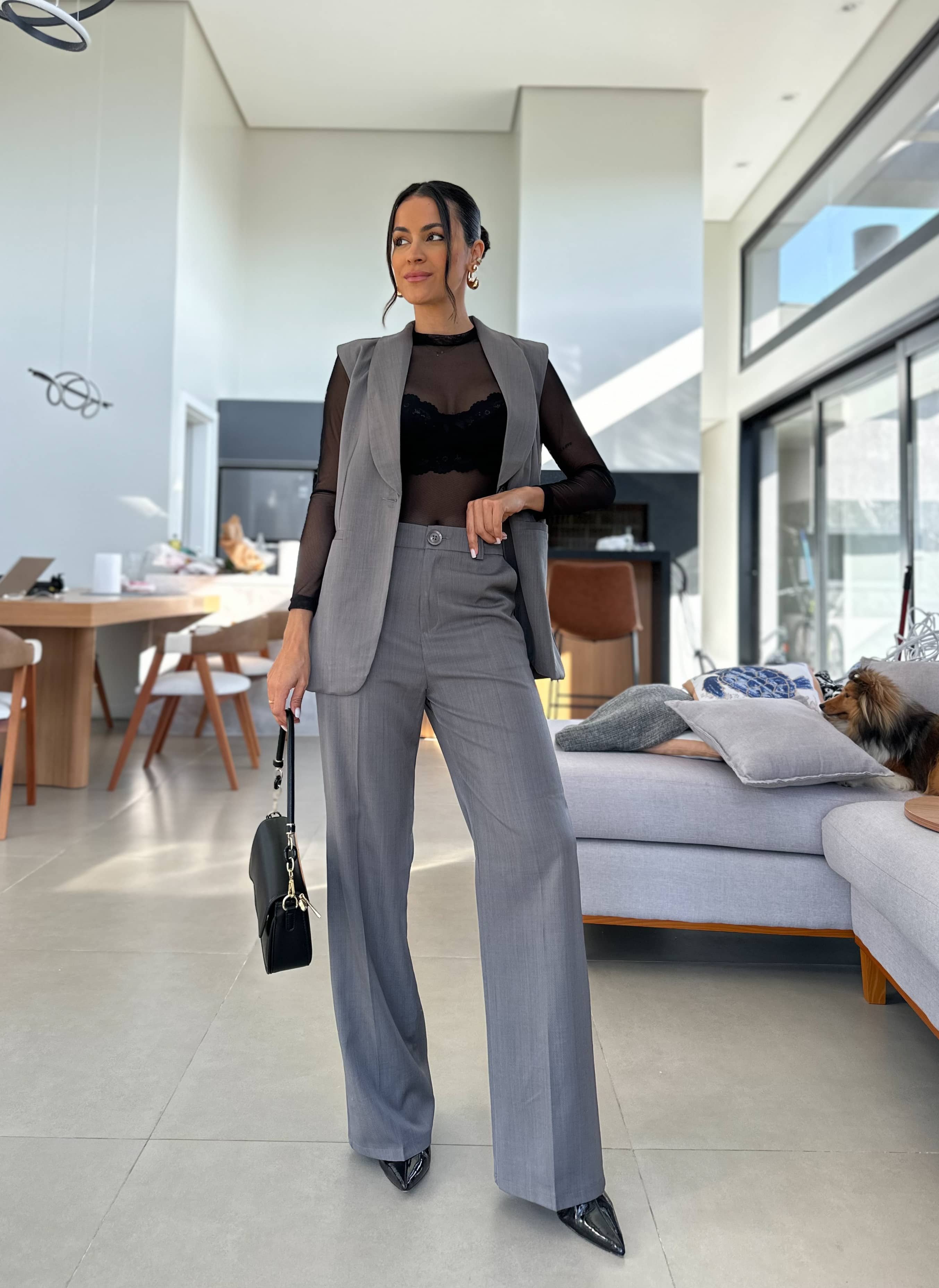 Conjunto Alfaiataria Cinza Cely