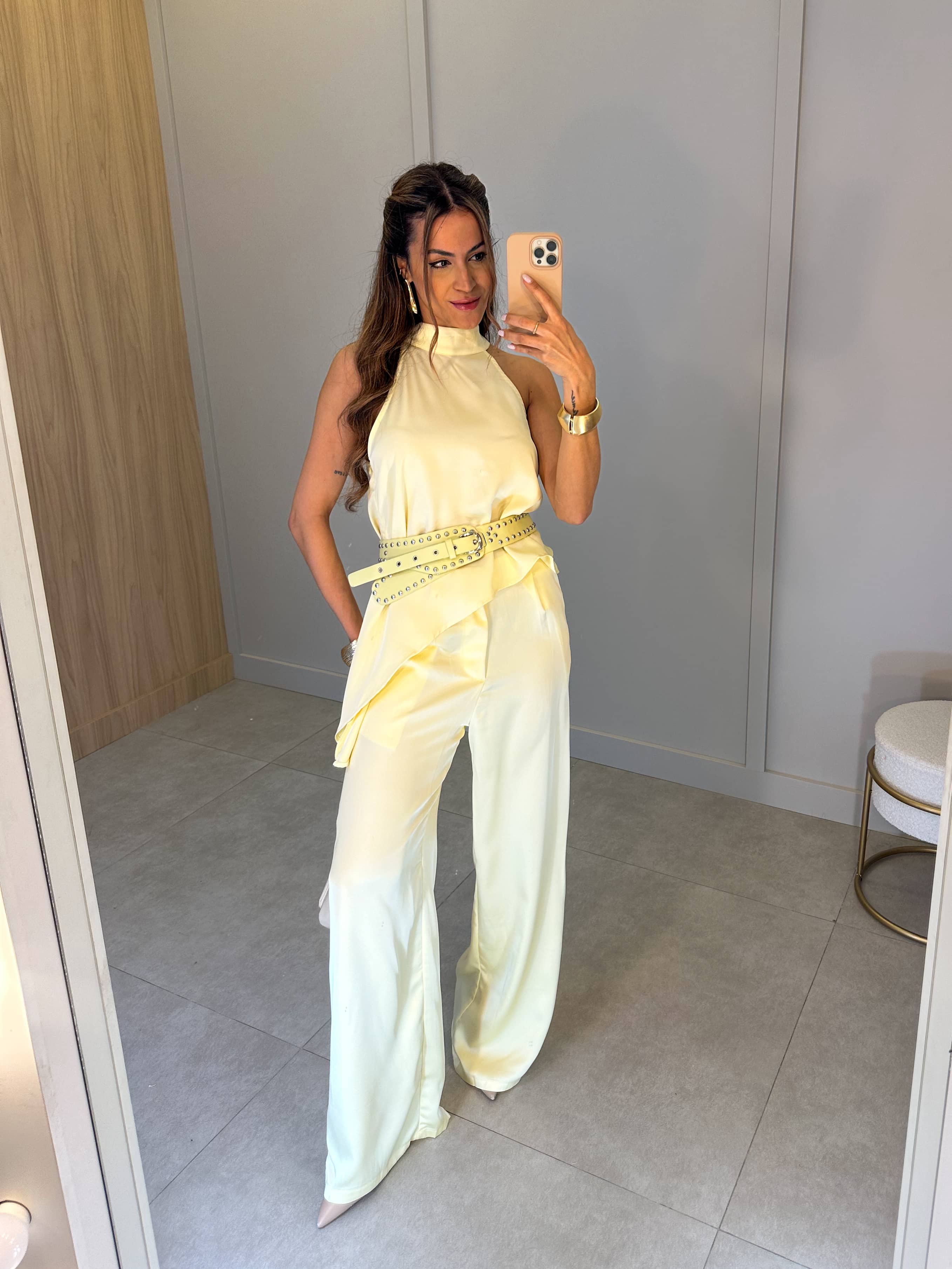 Conjunto Acetinado Amarelo Mayra
